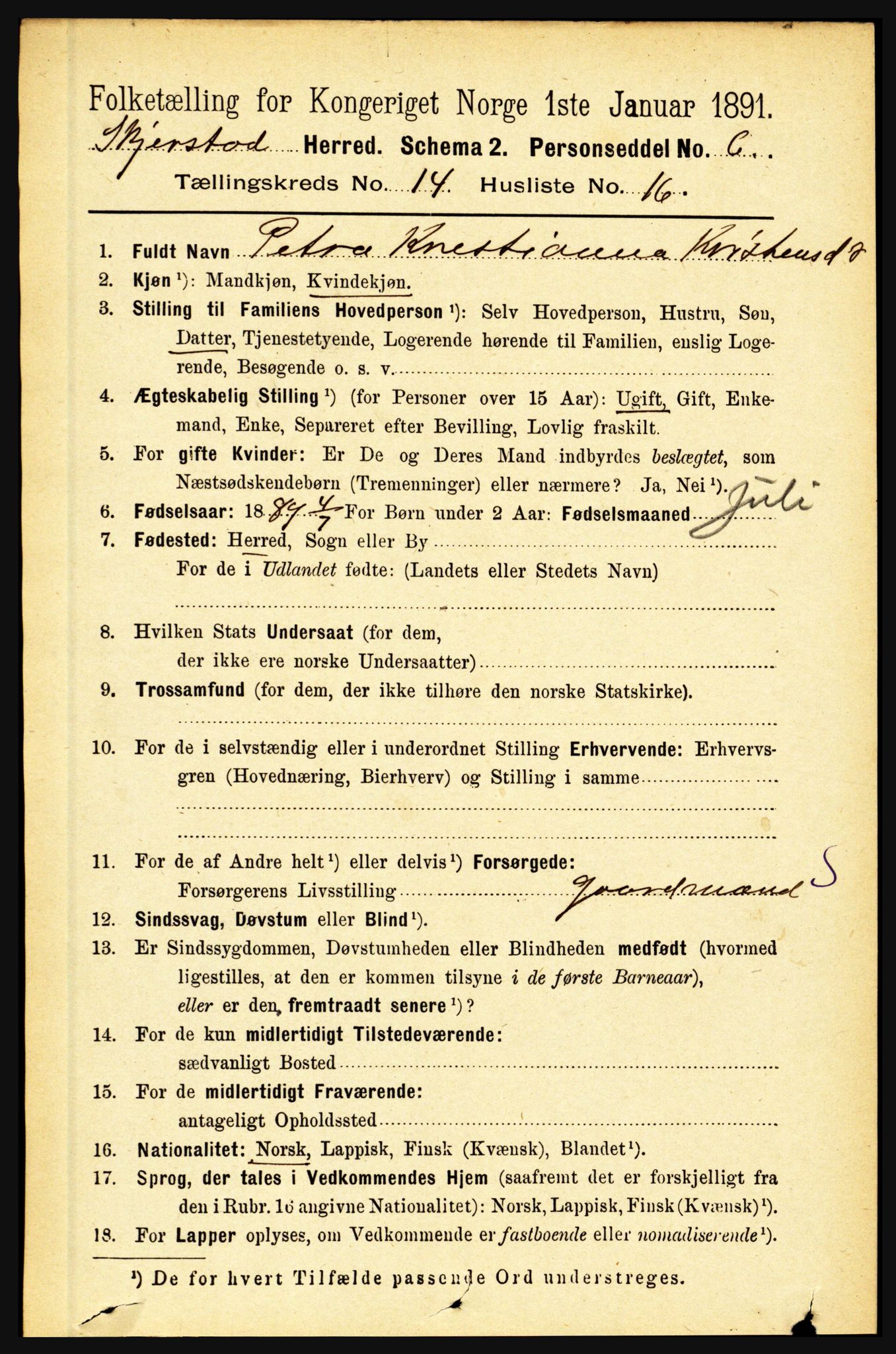 RA, 1891 census for 1842 Skjerstad, 1891, p. 5131