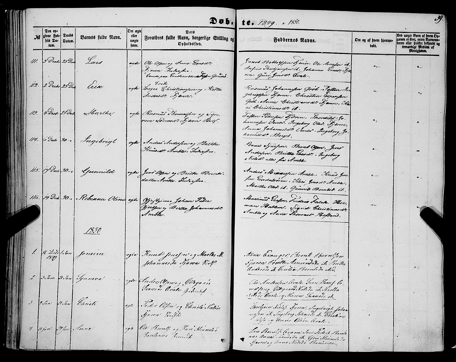 Sogndal sokneprestembete, SAB/A-81301/H/Haa/Haaa/L0012I: Parish register (official) no. A 12I, 1847-1859, p. 39
