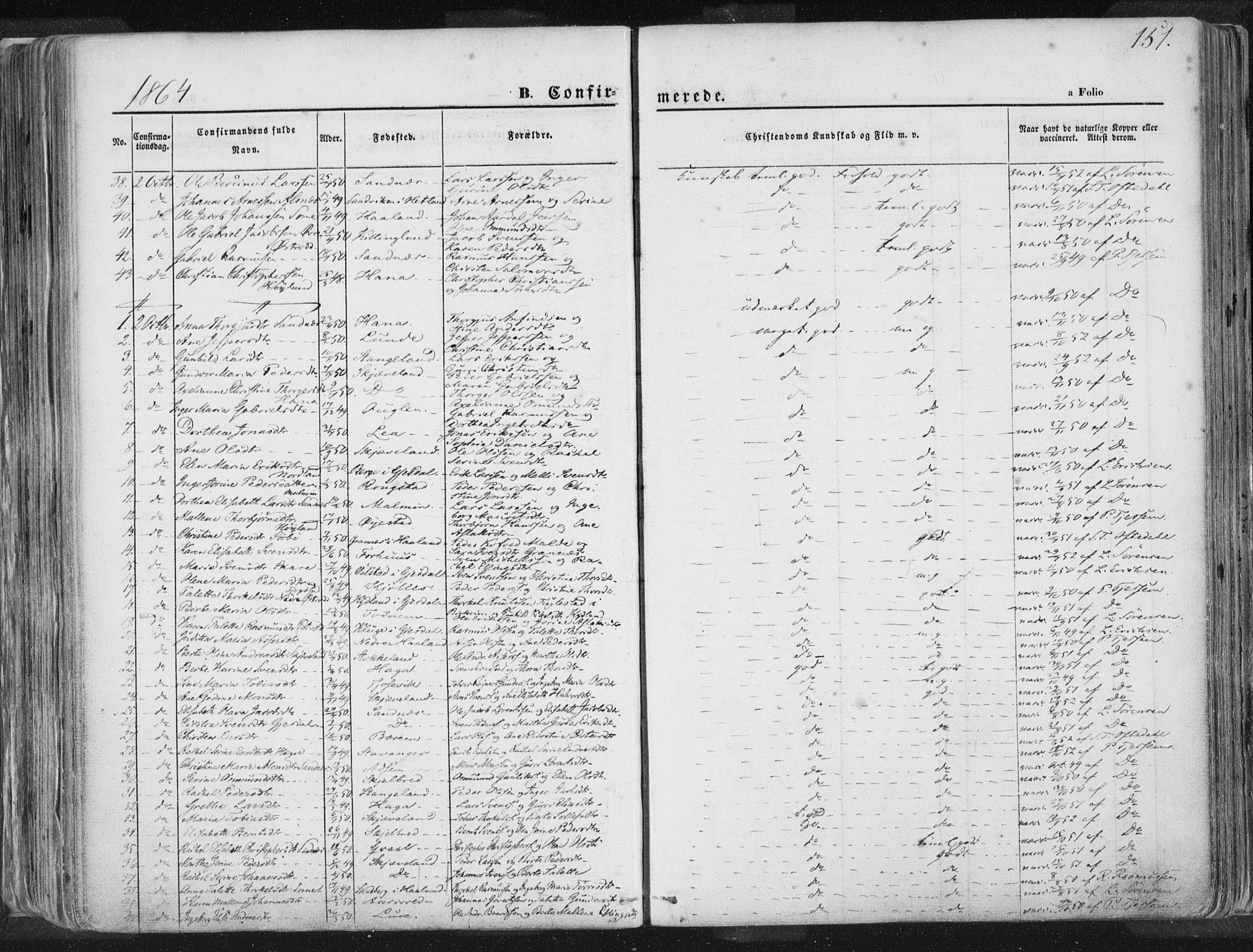 Høyland sokneprestkontor, SAST/A-101799/001/30BA/L0010: Parish register (official) no. A 9.1, 1857-1877, p. 151