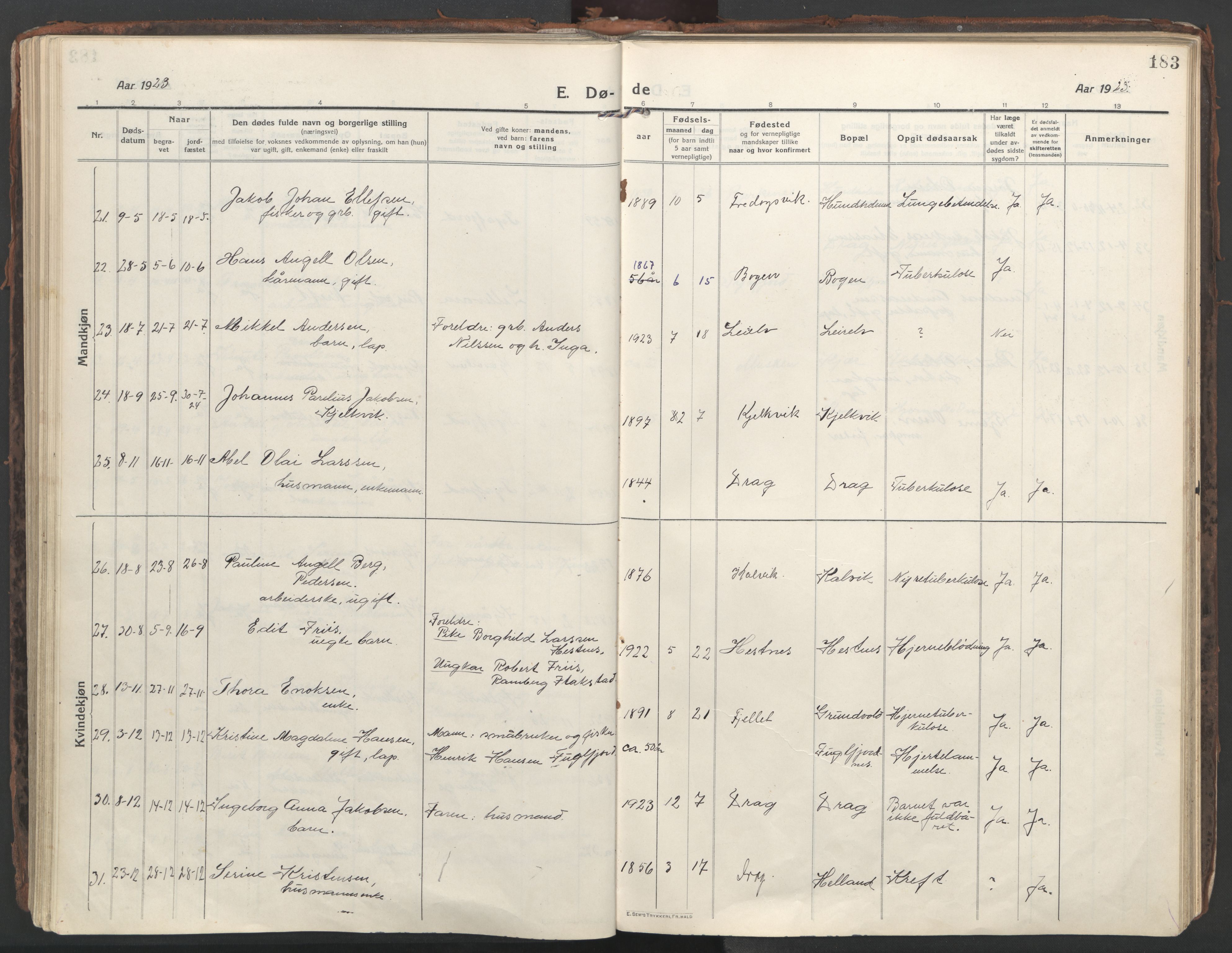 Ministerialprotokoller, klokkerbøker og fødselsregistre - Nordland, AV/SAT-A-1459/861/L0872: Parish register (official) no. 861A07, 1915-1924, p. 183