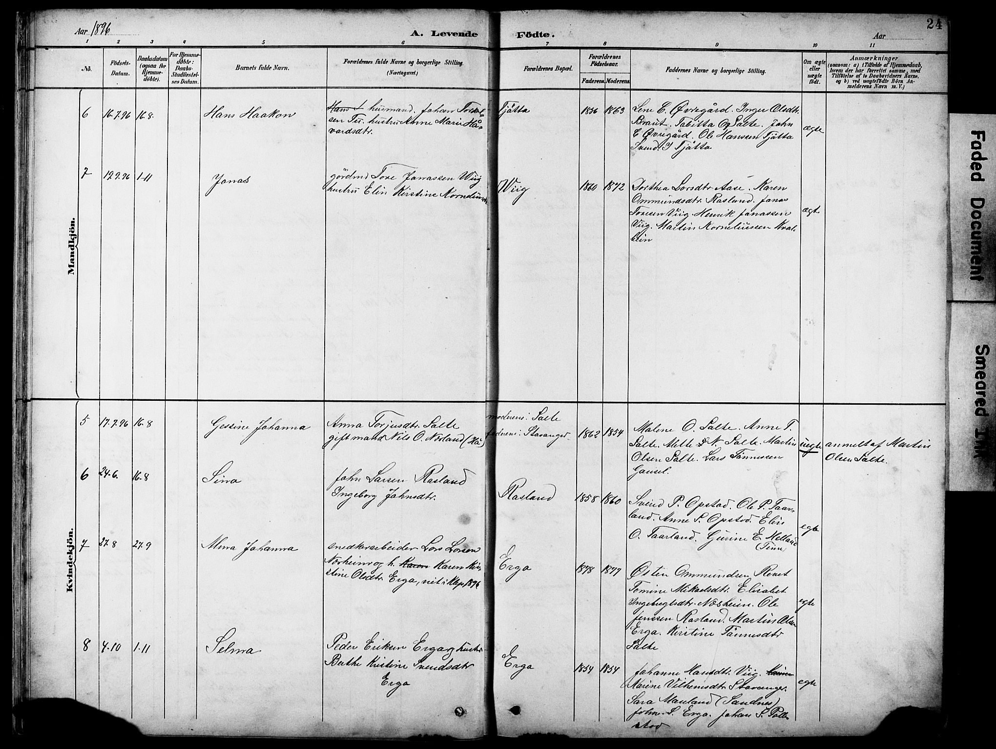 Klepp sokneprestkontor, AV/SAST-A-101803/001/3/30BB/L0005: Parish register (copy) no. B 5, 1889-1918, p. 24