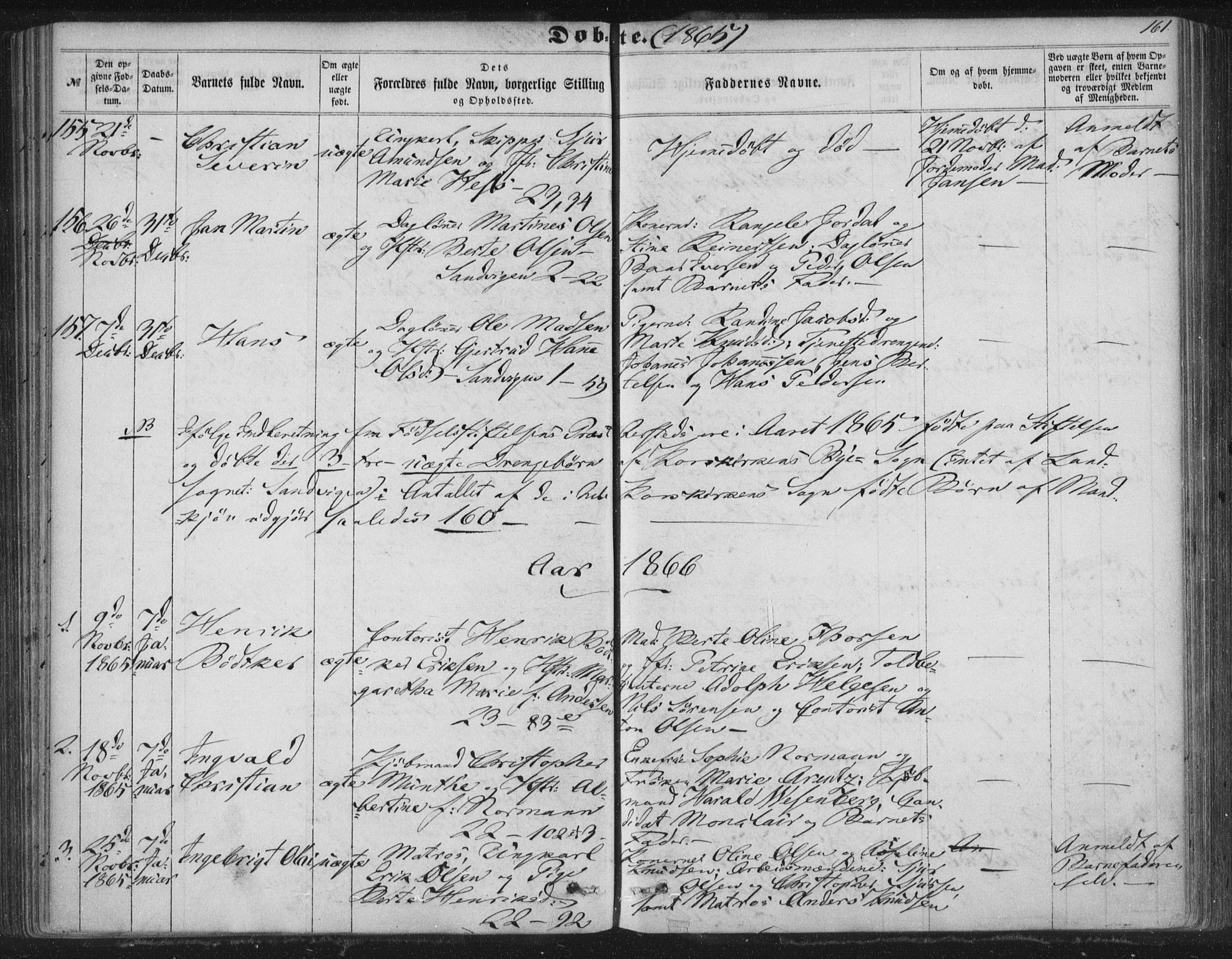 Korskirken sokneprestembete, SAB/A-76101/H/Haa/L0018: Parish register (official) no. B 4, 1857-1866, p. 161