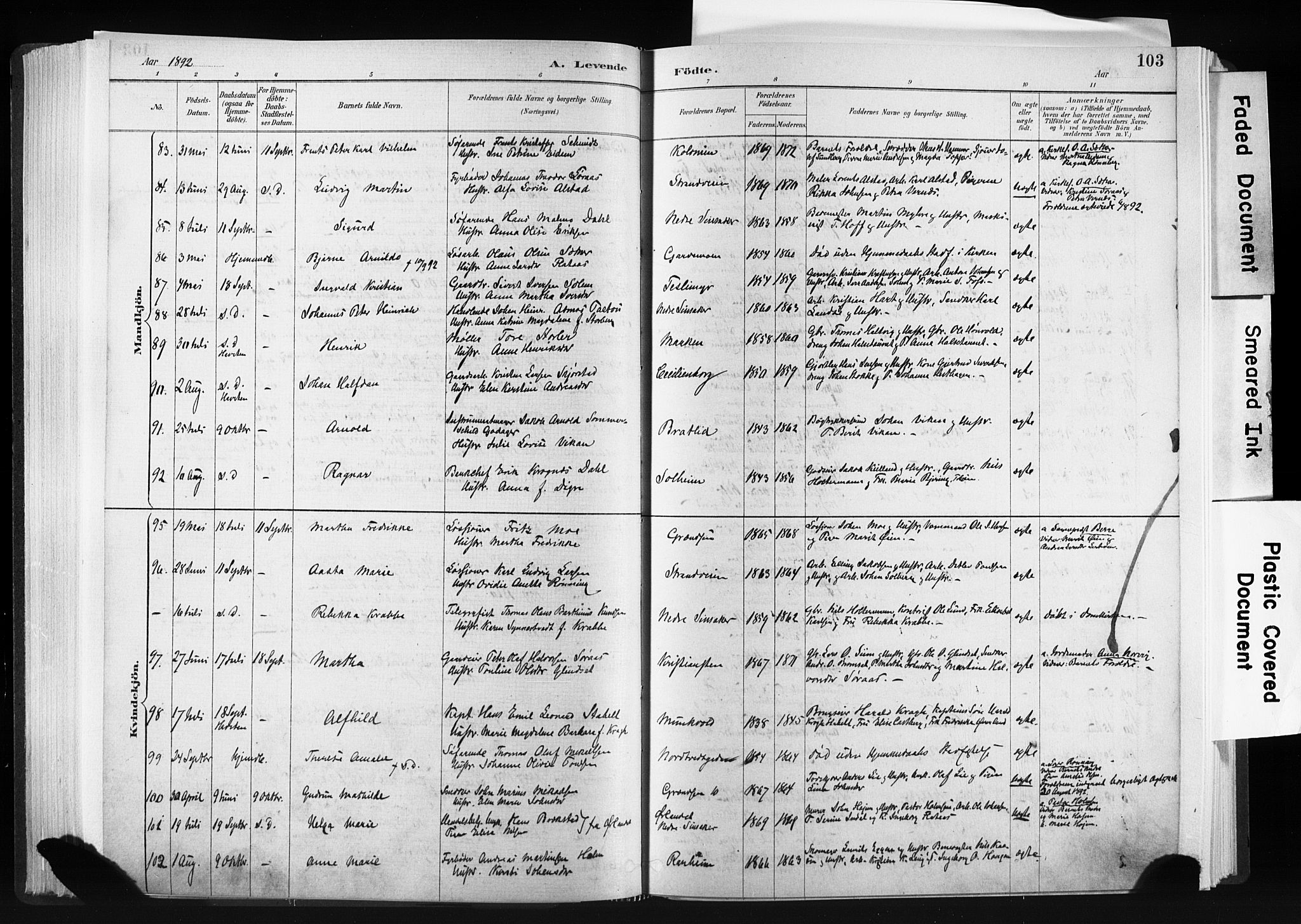 Ministerialprotokoller, klokkerbøker og fødselsregistre - Sør-Trøndelag, SAT/A-1456/606/L0300: Parish register (official) no. 606A15, 1886-1893, p. 103
