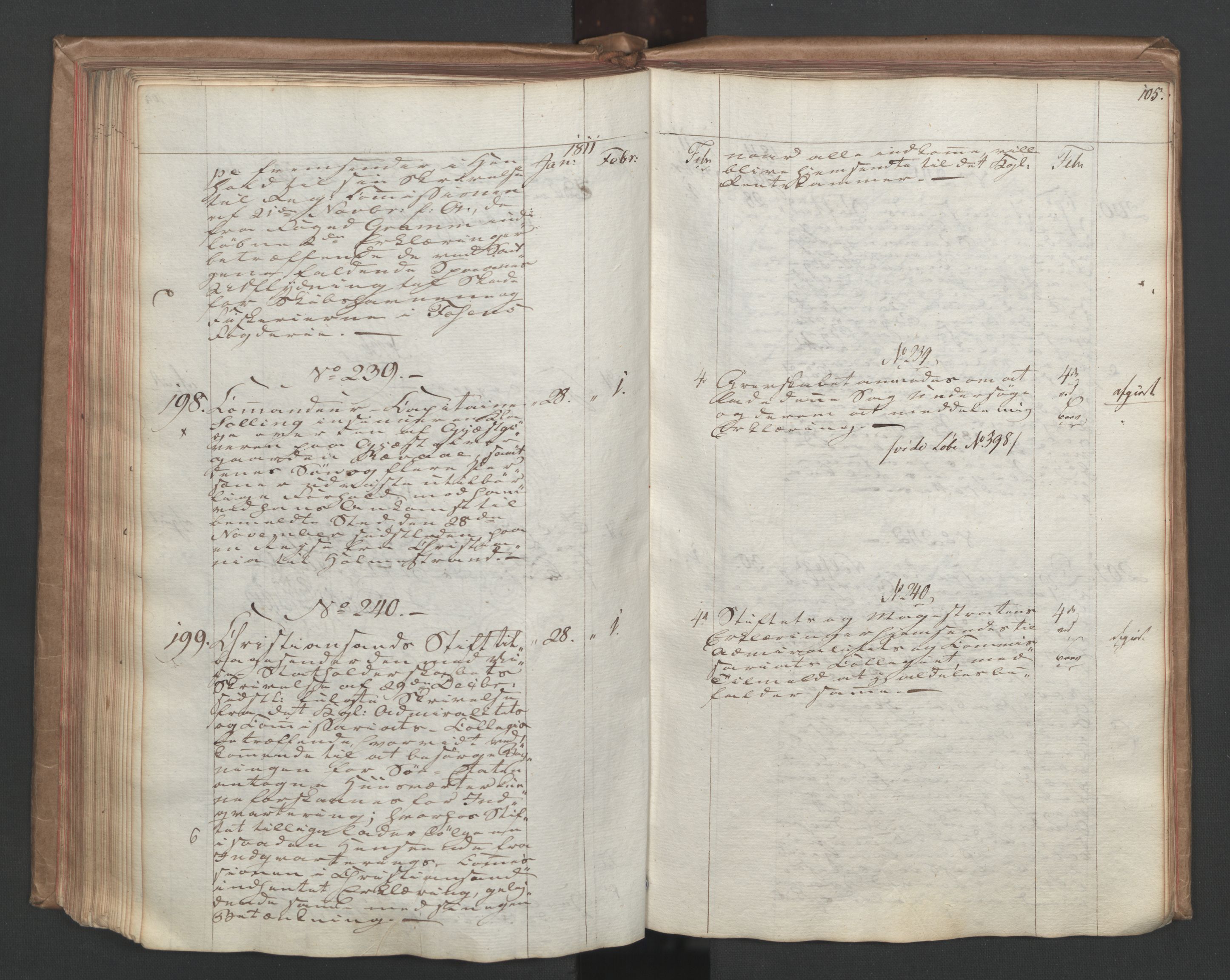 Stattholderembetet 1810-1814, 1. kontor (Kontor A), AV/RA-EA-2872/Ab/L0001: Referatprotokoll,  j.nr. 1-309,  l.nr. 1-379, 1810-1811, p. 104b-105a