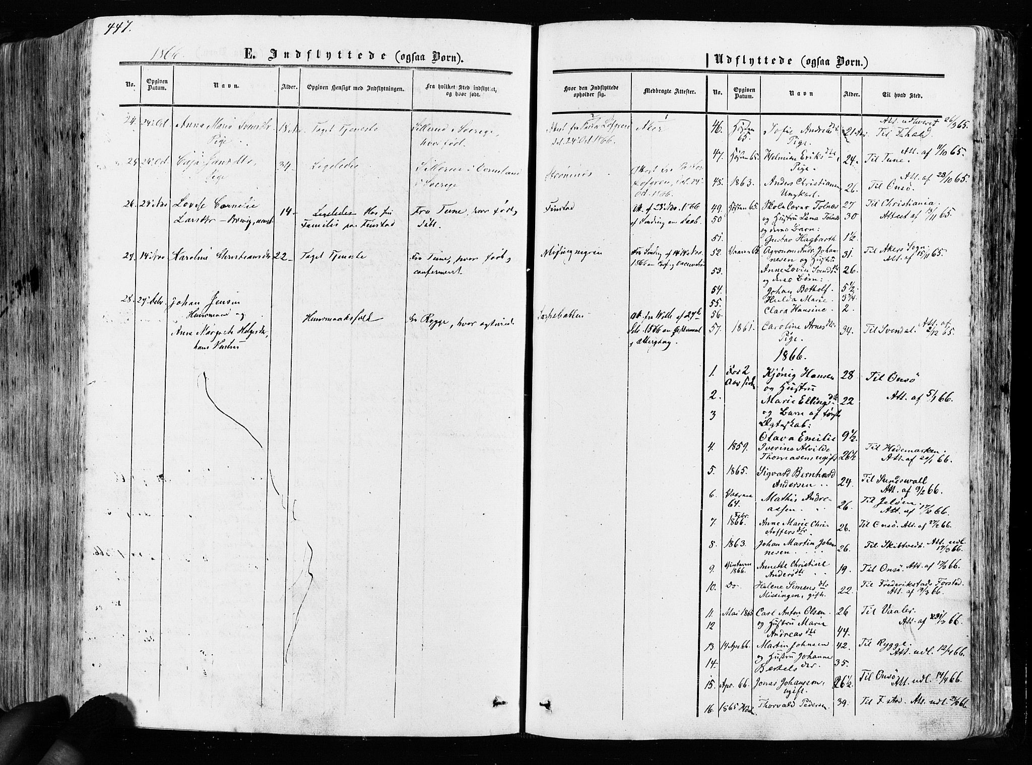 Råde prestekontor kirkebøker, SAO/A-2009/F/Fa/L0006: Parish register (official) no. 6, 1854-1877, p. 447