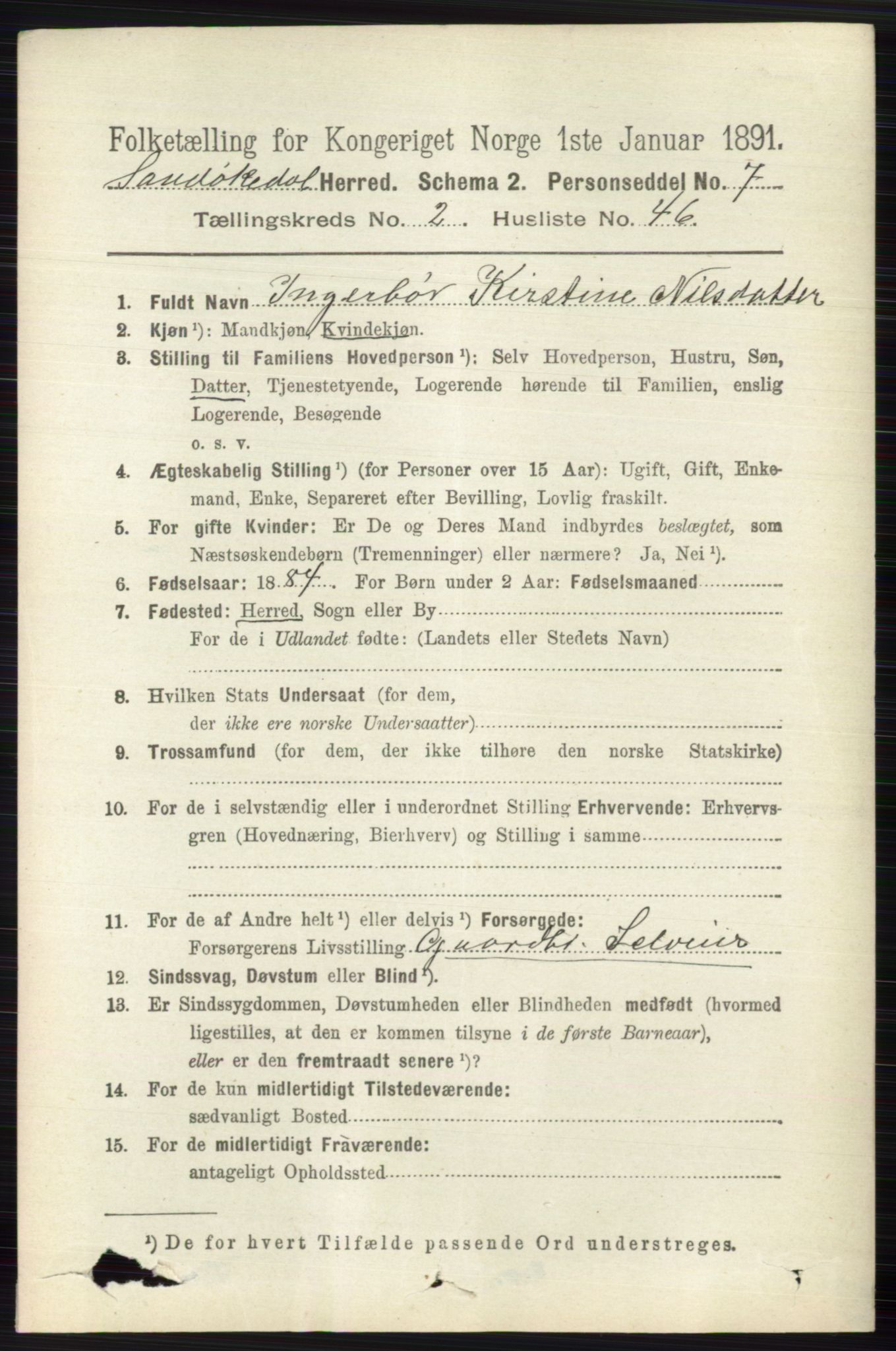 RA, 1891 census for 0816 Sannidal, 1891, p. 737