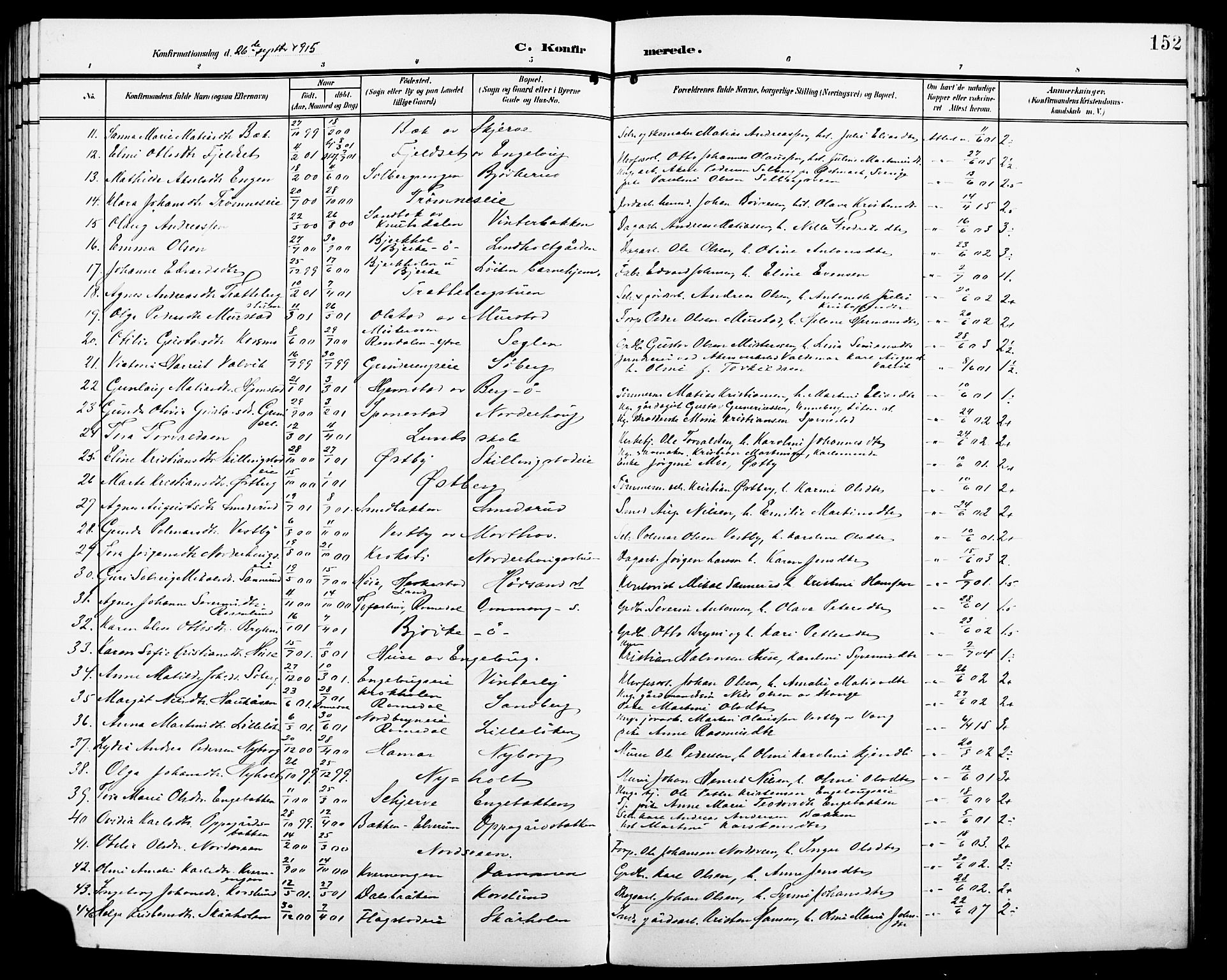 Løten prestekontor, SAH/PREST-022/L/La/L0007: Parish register (copy) no. 7, 1910-1919, p. 152