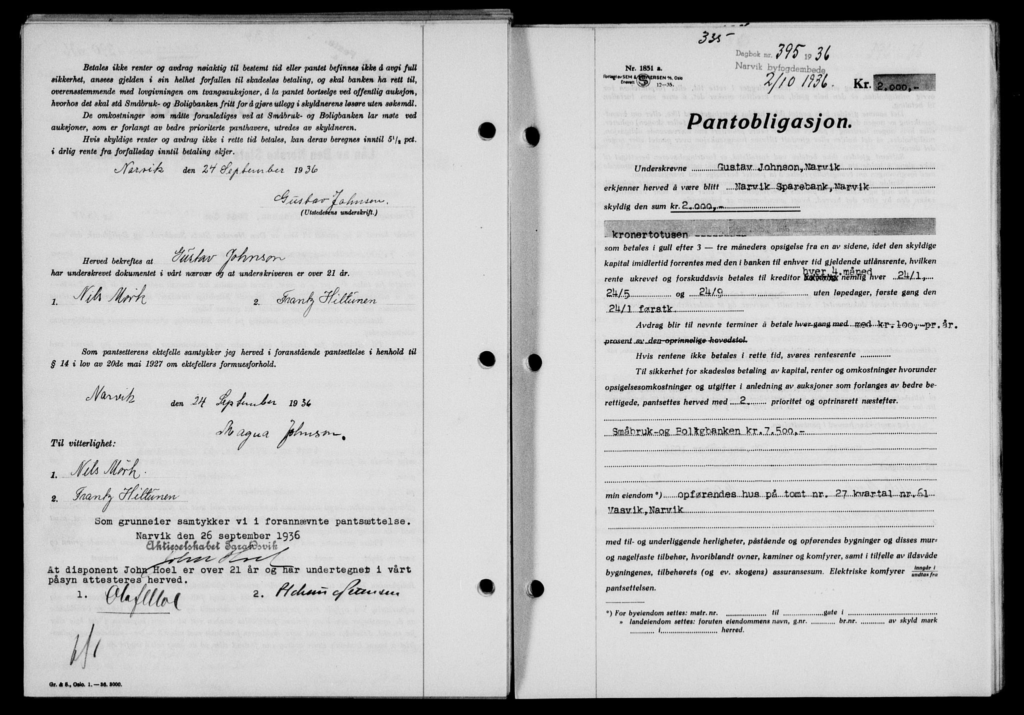 Narvik sorenskriveri, SAT/A-0002/1/2/2C/2Ca/L0011: Mortgage book no. 14, 1935-1937, Deed date: 02.10.1936