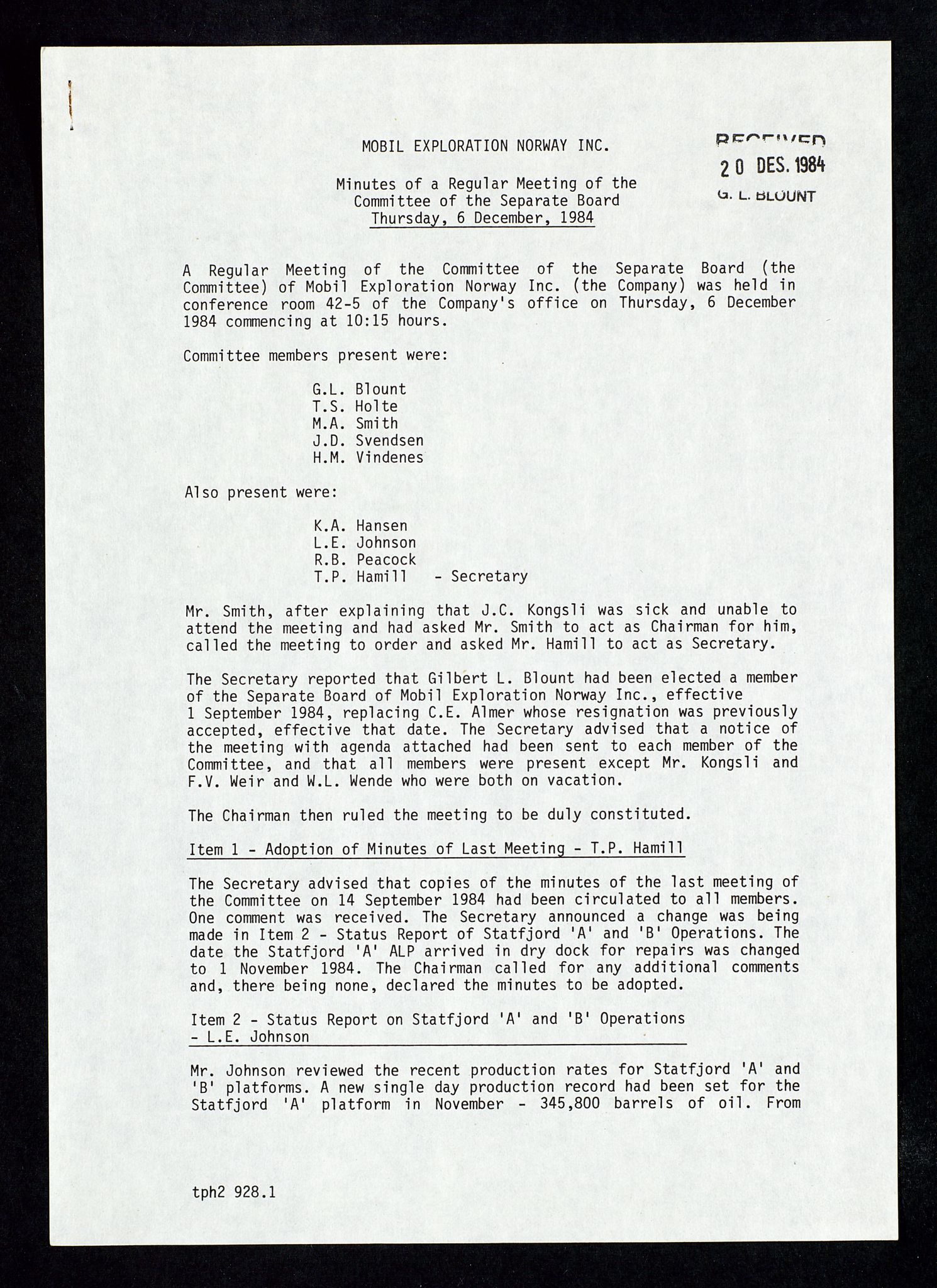 Pa 1578 - Mobil Exploration Norway Incorporated, AV/SAST-A-102024/4/D/Da/L0168: Sak og korrespondanse og styremøter, 1973-1986, p. 203