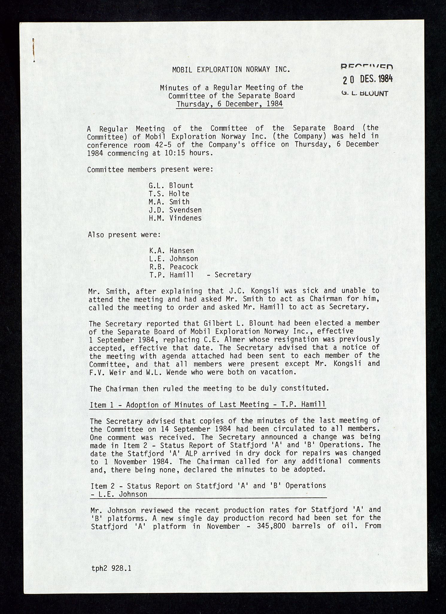 Pa 1578 - Mobil Exploration Norway Incorporated, SAST/A-102024/4/D/Da/L0168: Sak og korrespondanse og styremøter, 1973-1986, p. 203