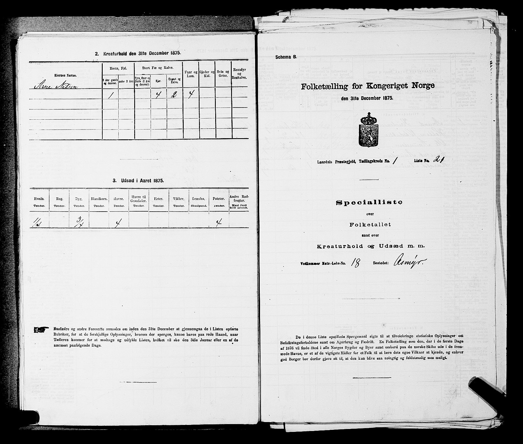 SAKO, 1875 census for 0728P Lardal, 1875, p. 82