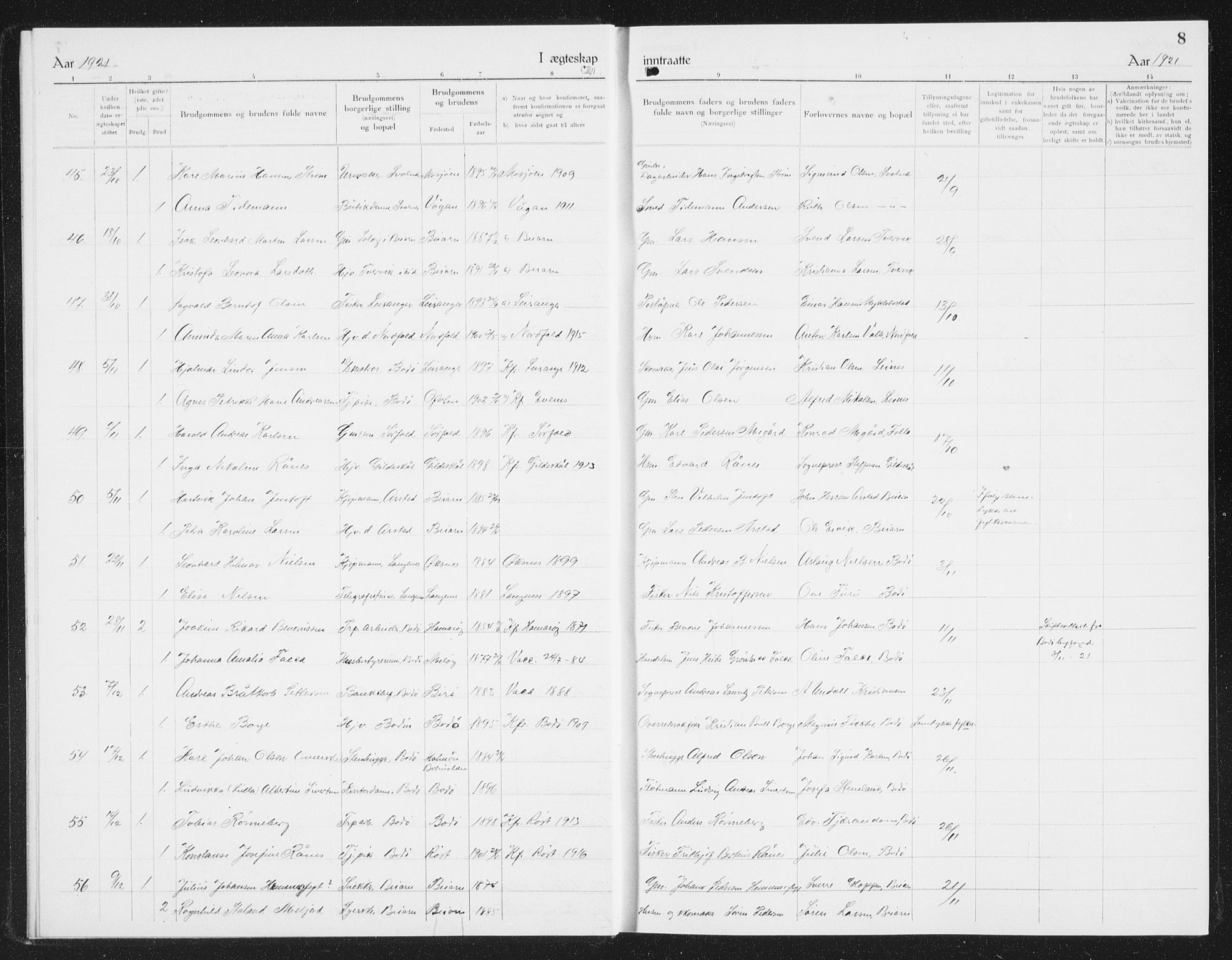 Ministerialprotokoller, klokkerbøker og fødselsregistre - Nordland, SAT/A-1459/801/L0036: Parish register (copy) no. 801C11, 1920-1934, p. 8