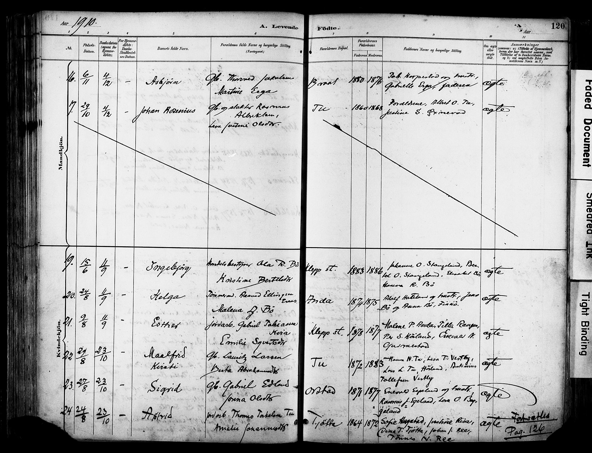 Klepp sokneprestkontor, AV/SAST-A-101803/001/3/30BA/L0009: Parish register (official) no. A 7, 1886-1915, p. 120