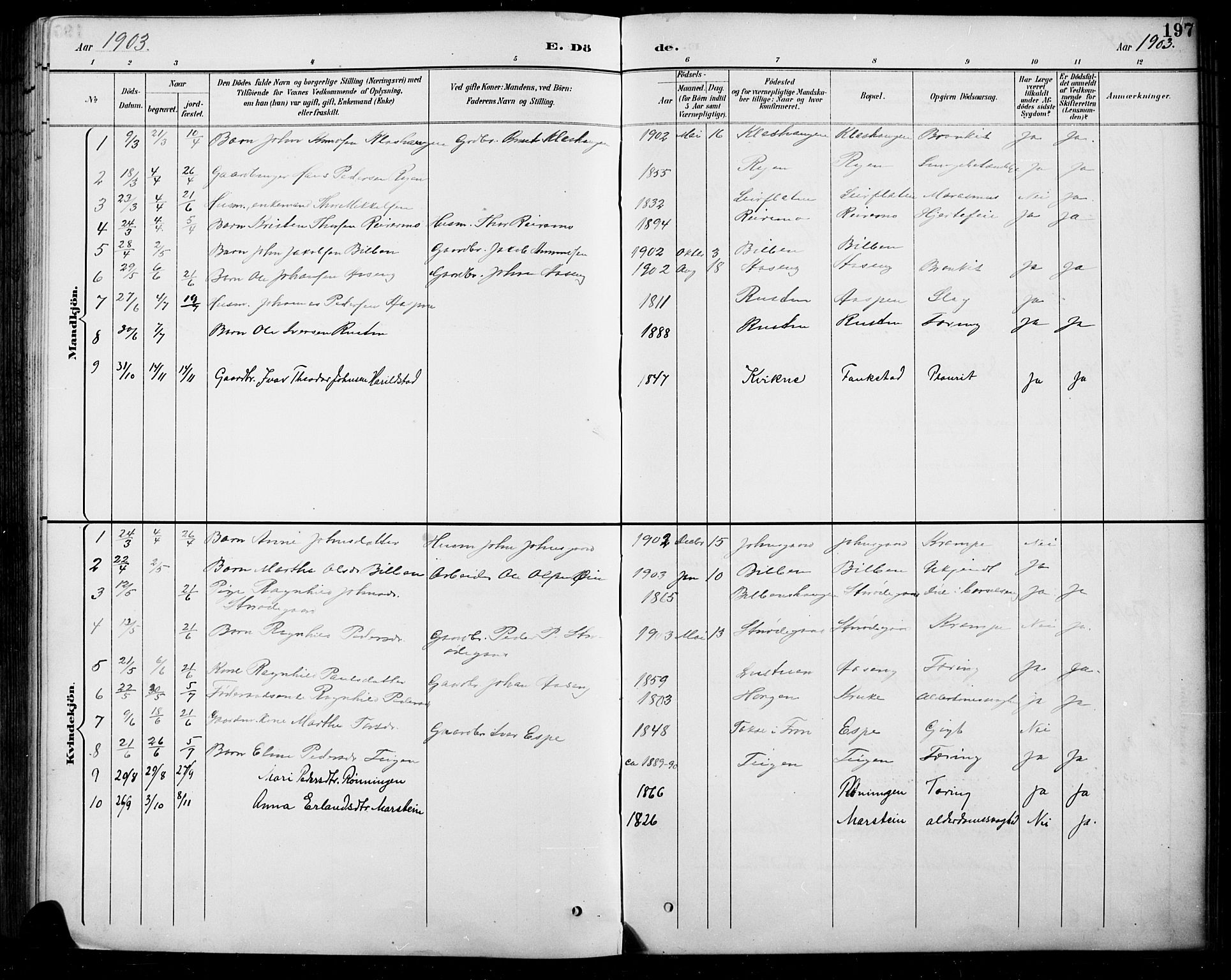 Sel prestekontor, SAH/PREST-074/H/Ha/Hab/L0005: Parish register (copy) no. 5, 1894-1923, p. 197
