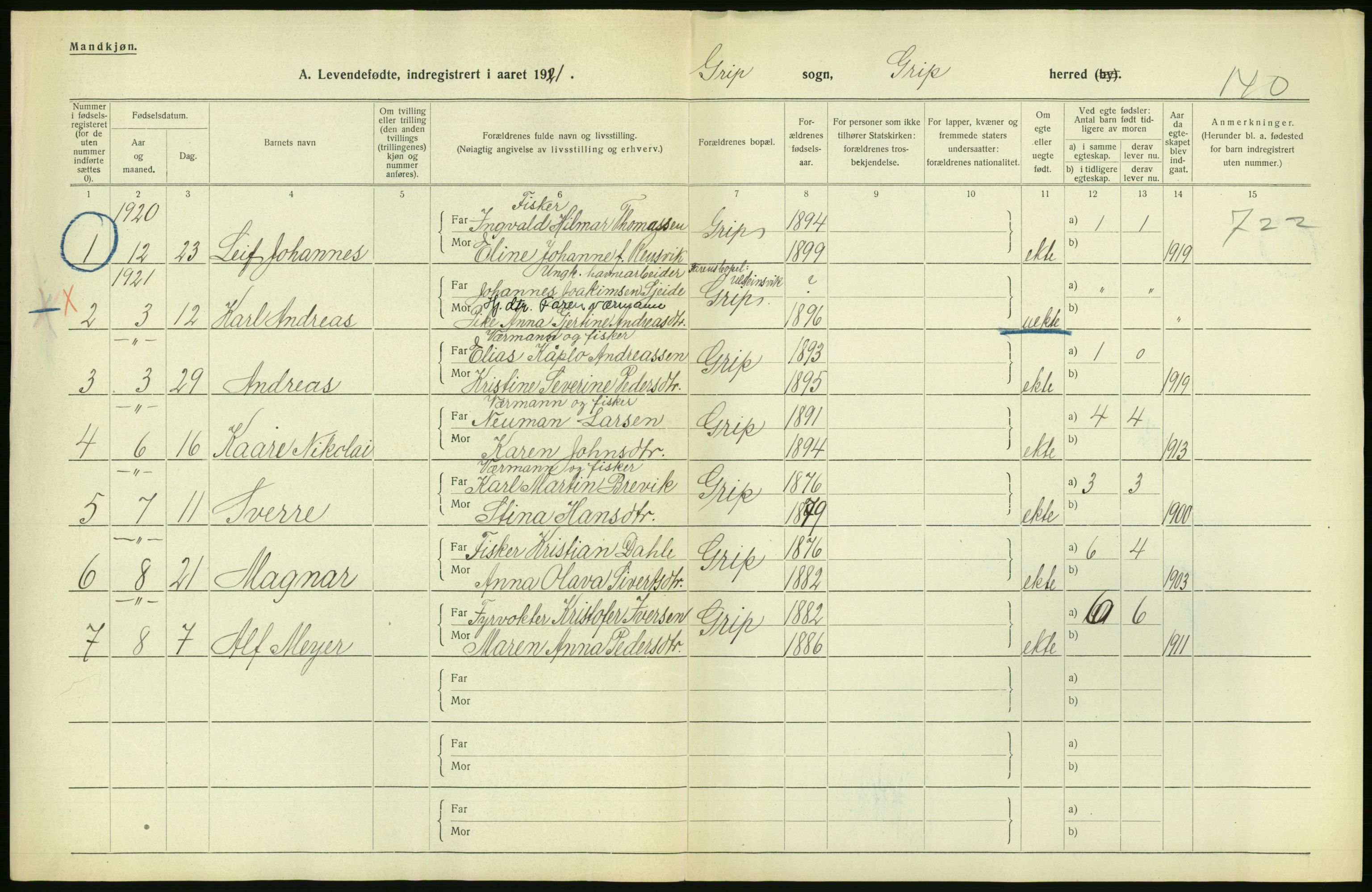 Statistisk sentralbyrå, Sosiodemografiske emner, Befolkning, AV/RA-S-2228/D/Df/Dfc/Dfca/L0040: Møre fylke: Levendefødte menn og kvinner. Bygder., 1921, p. 530