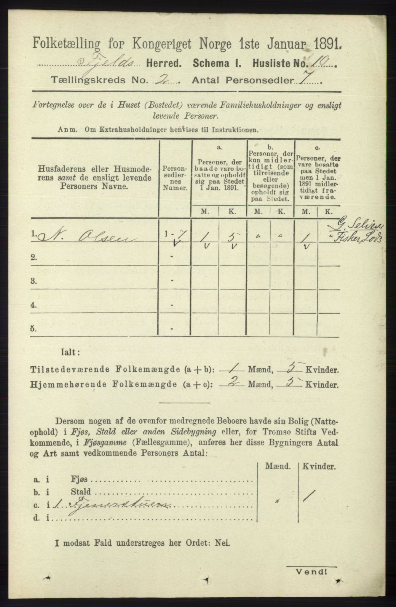 RA, 1891 census for 1246 Fjell, 1891, p. 630