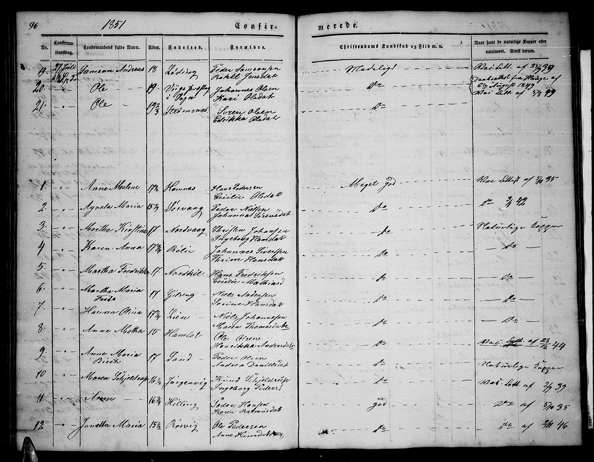 Ministerialprotokoller, klokkerbøker og fødselsregistre - Nordland, AV/SAT-A-1459/859/L0856: Parish register (copy) no. 859C02, 1843-1854, p. 96