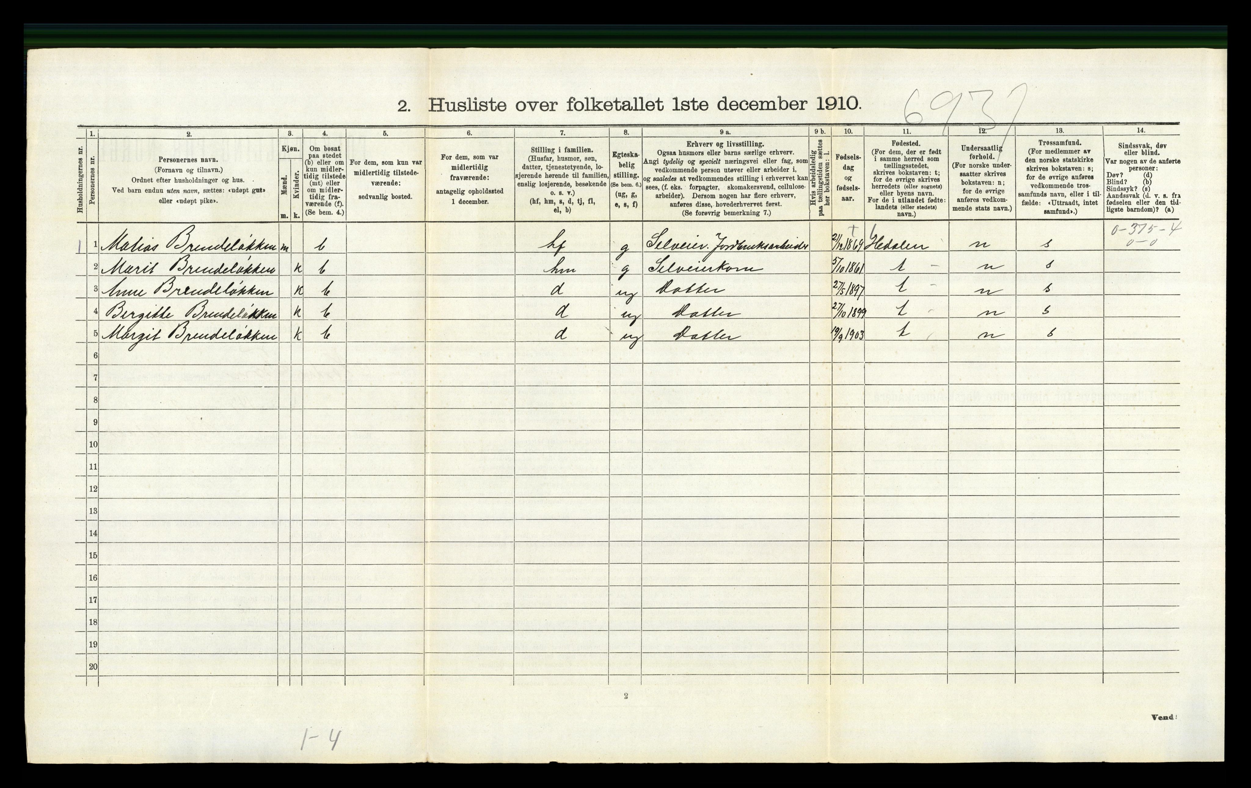 RA, 1910 census for Nord-Fron, 1910, p. 1227