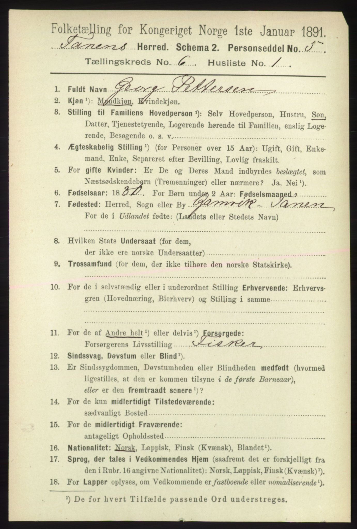 RA, 1891 census for 2025 Tana, 1891, p. 2803