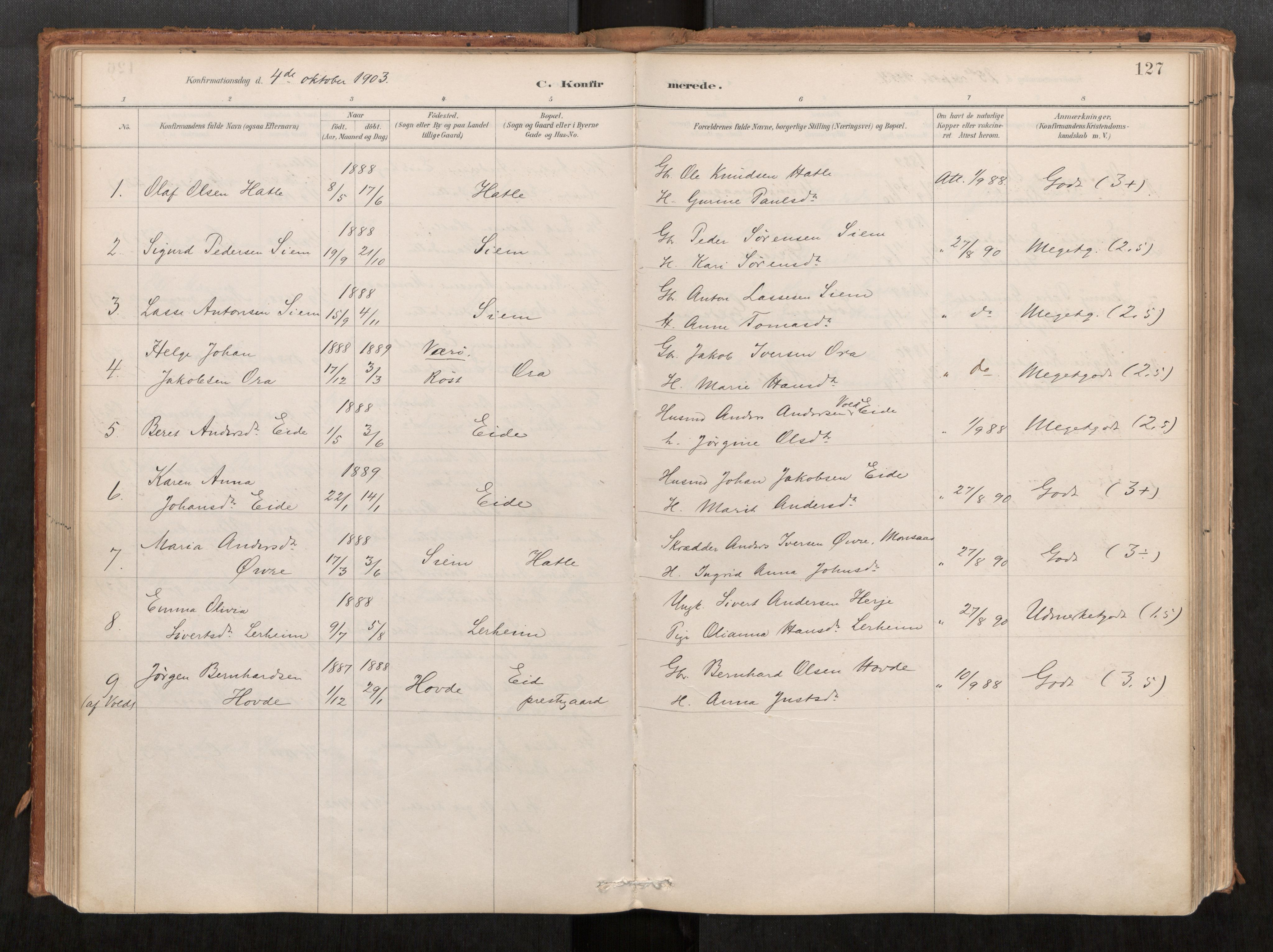 Ministerialprotokoller, klokkerbøker og fødselsregistre - Møre og Romsdal, AV/SAT-A-1454/542/L0553: Parish register (official) no. 542A03, 1885-1925, p. 127