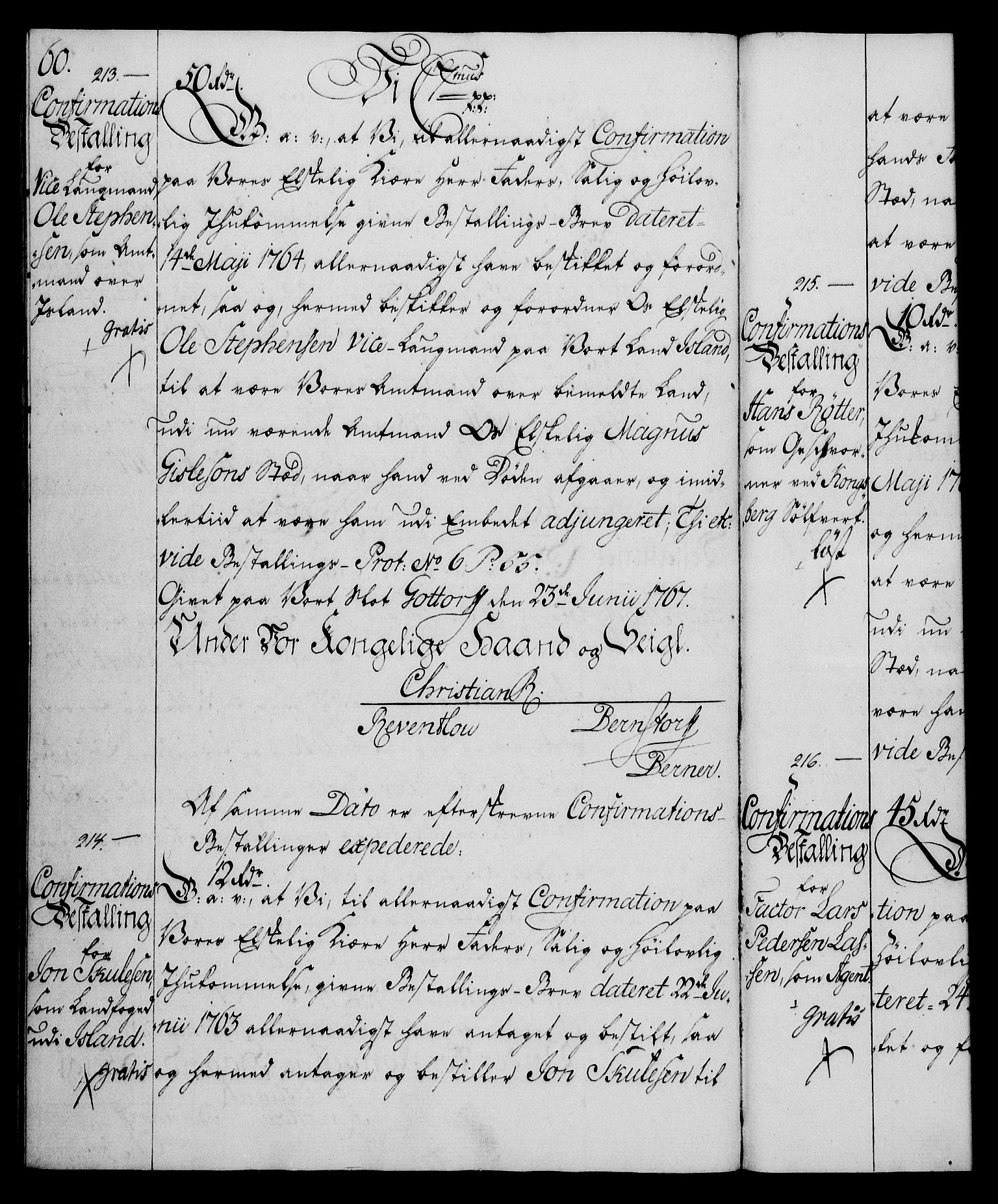 Rentekammeret, Kammerkanselliet, RA/EA-3111/G/Gg/Ggg/L0003: Norsk konfirmasjonsbestallingsprotokoll med register (merket RK 53.33), 1766-1772, p. 60