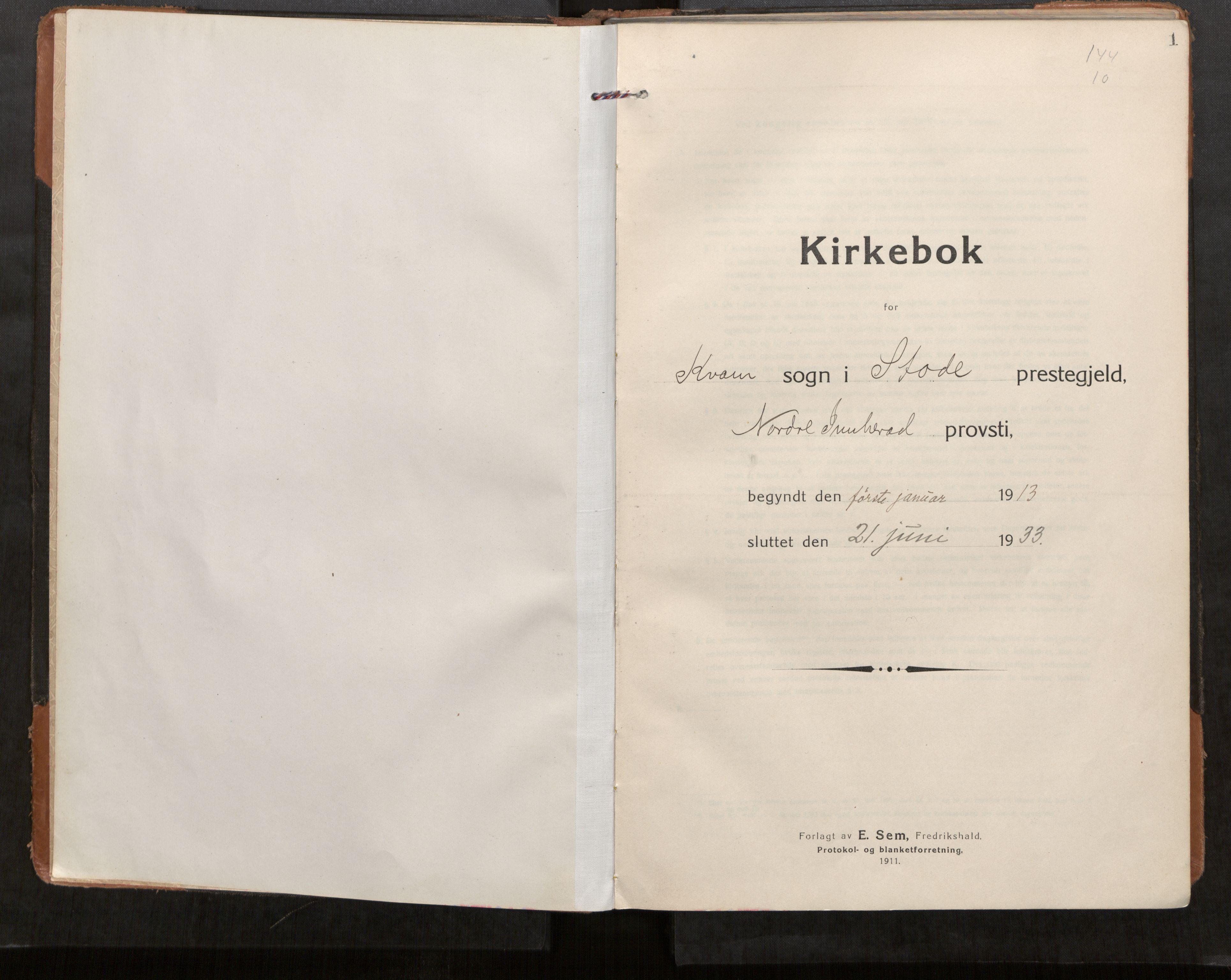 Stod sokneprestkontor, SAT/A-1164/1/I/I1/I1a/L0004: Parish register (official) no. 4, 1913-1933, p. 1