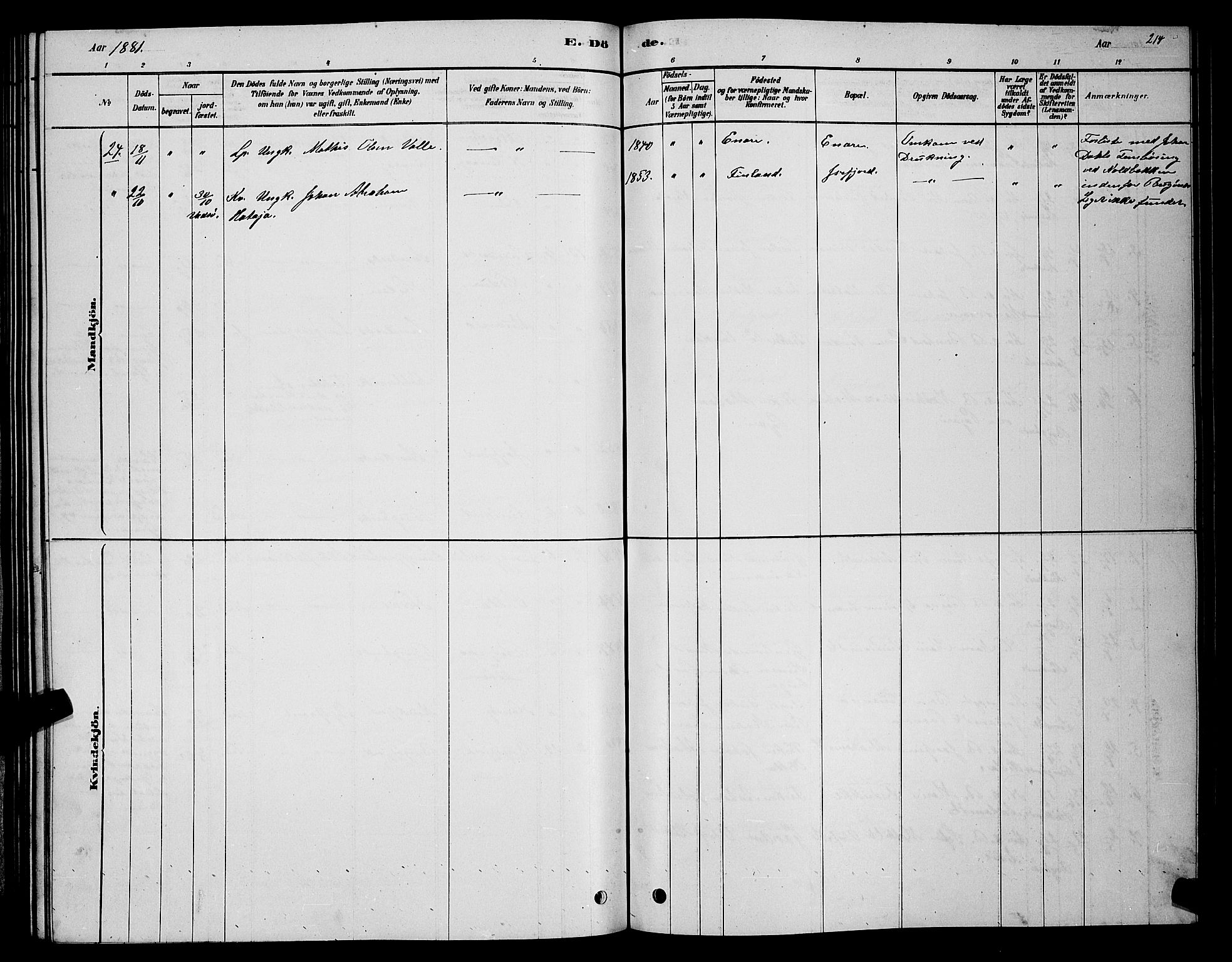 Sør-Varanger sokneprestkontor, AV/SATØ-S-1331/H/Hb/L0003klokker: Parish register (copy) no. 3, 1878-1891, p. 214