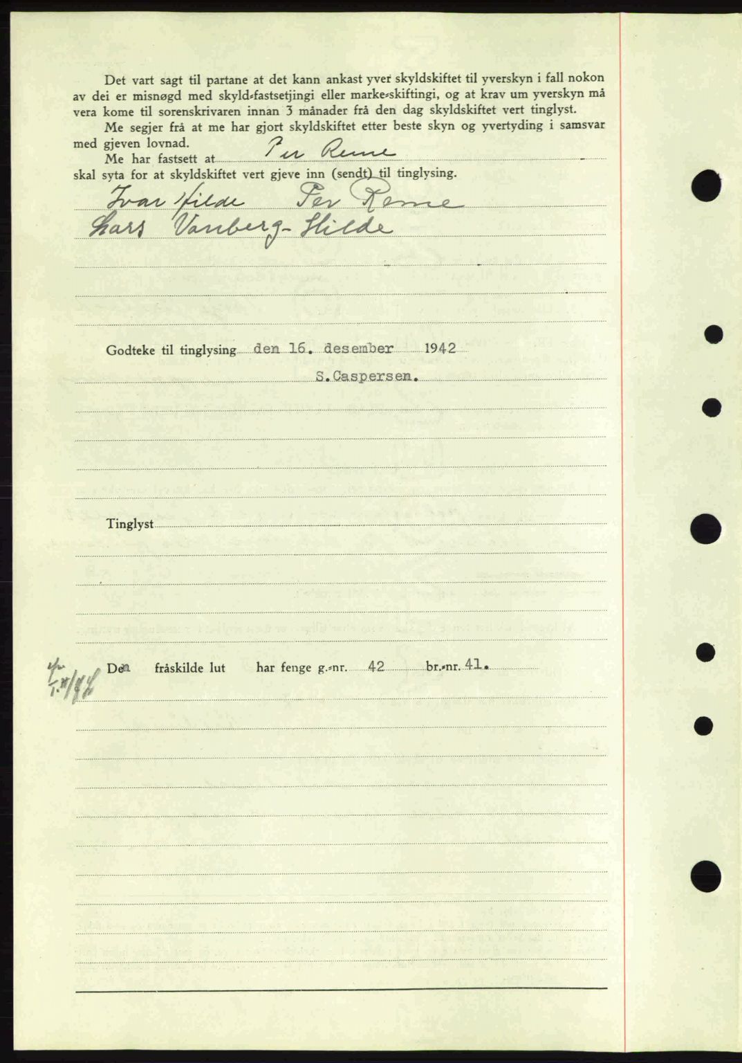 Nordfjord sorenskriveri, SAB/A-2801/02/02b/02bj/L0007: Mortgage book no. A7, 1941-1943, Diary no: : 1523/1942