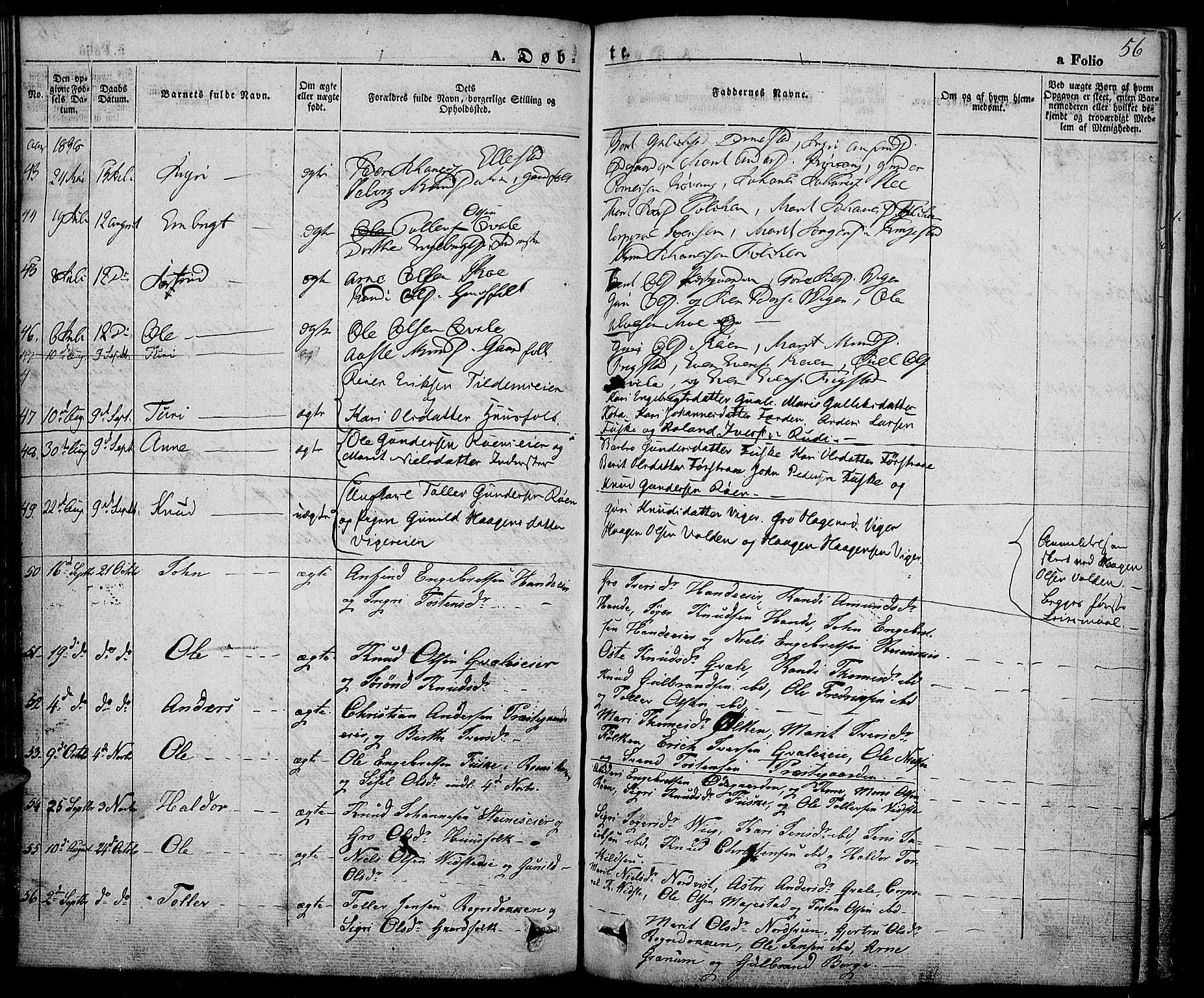 Slidre prestekontor, SAH/PREST-134/H/Ha/Haa/L0003: Parish register (official) no. 3, 1831-1843, p. 56
