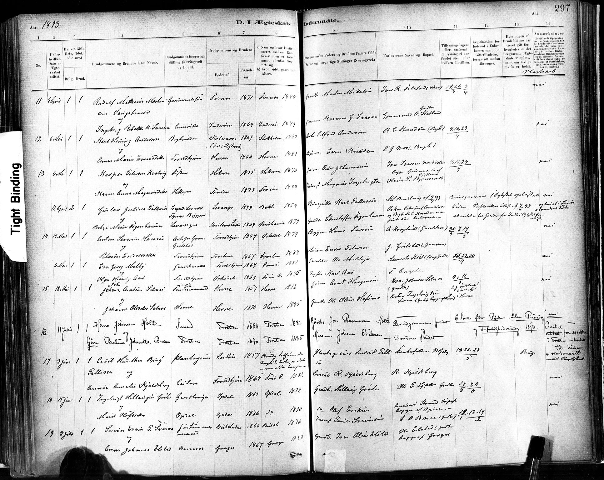 Ministerialprotokoller, klokkerbøker og fødselsregistre - Sør-Trøndelag, SAT/A-1456/602/L0119: Parish register (official) no. 602A17, 1880-1901, p. 297