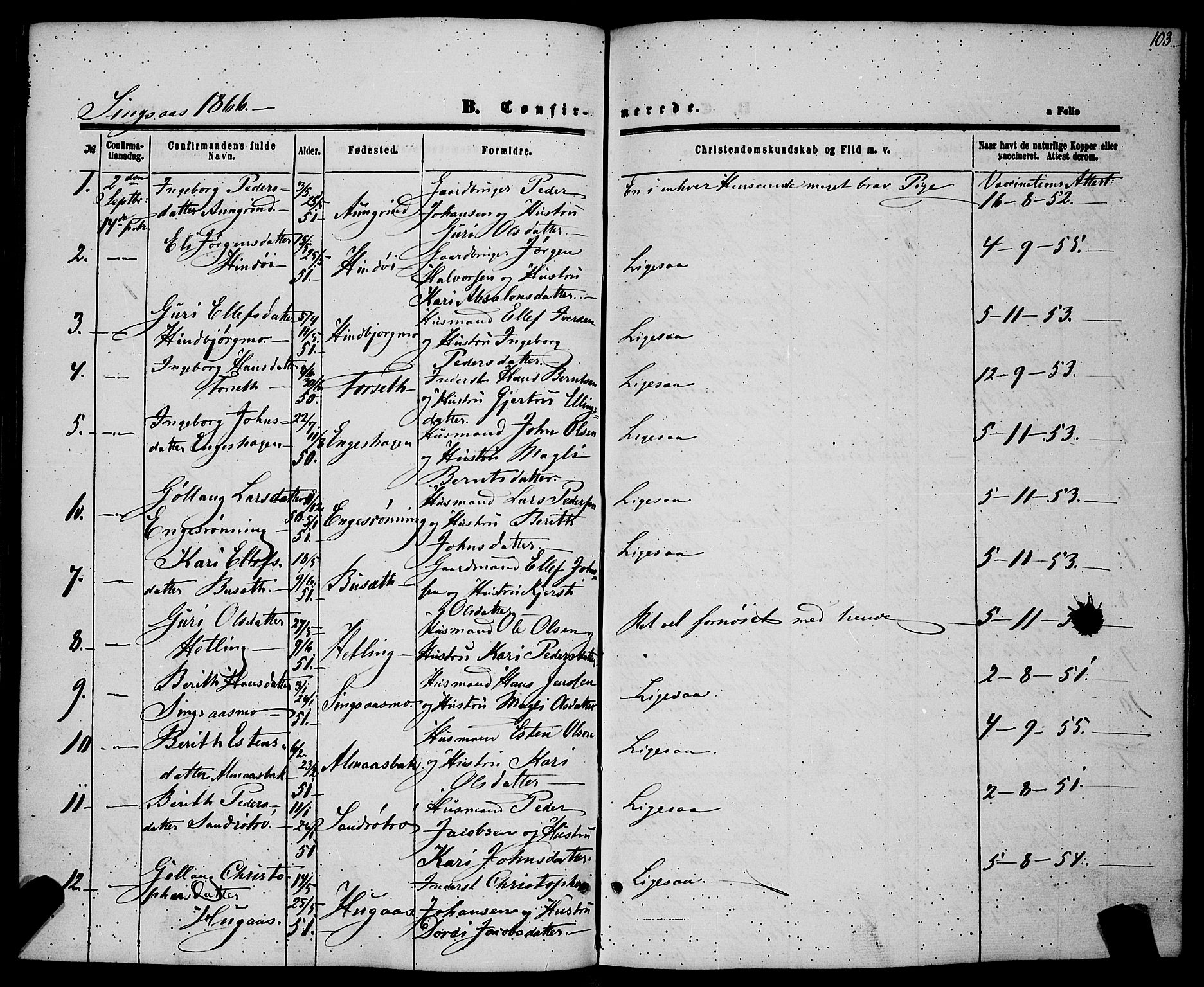 Ministerialprotokoller, klokkerbøker og fødselsregistre - Sør-Trøndelag, AV/SAT-A-1456/685/L0967: Parish register (official) no. 685A07 /2, 1860-1869, p. 103