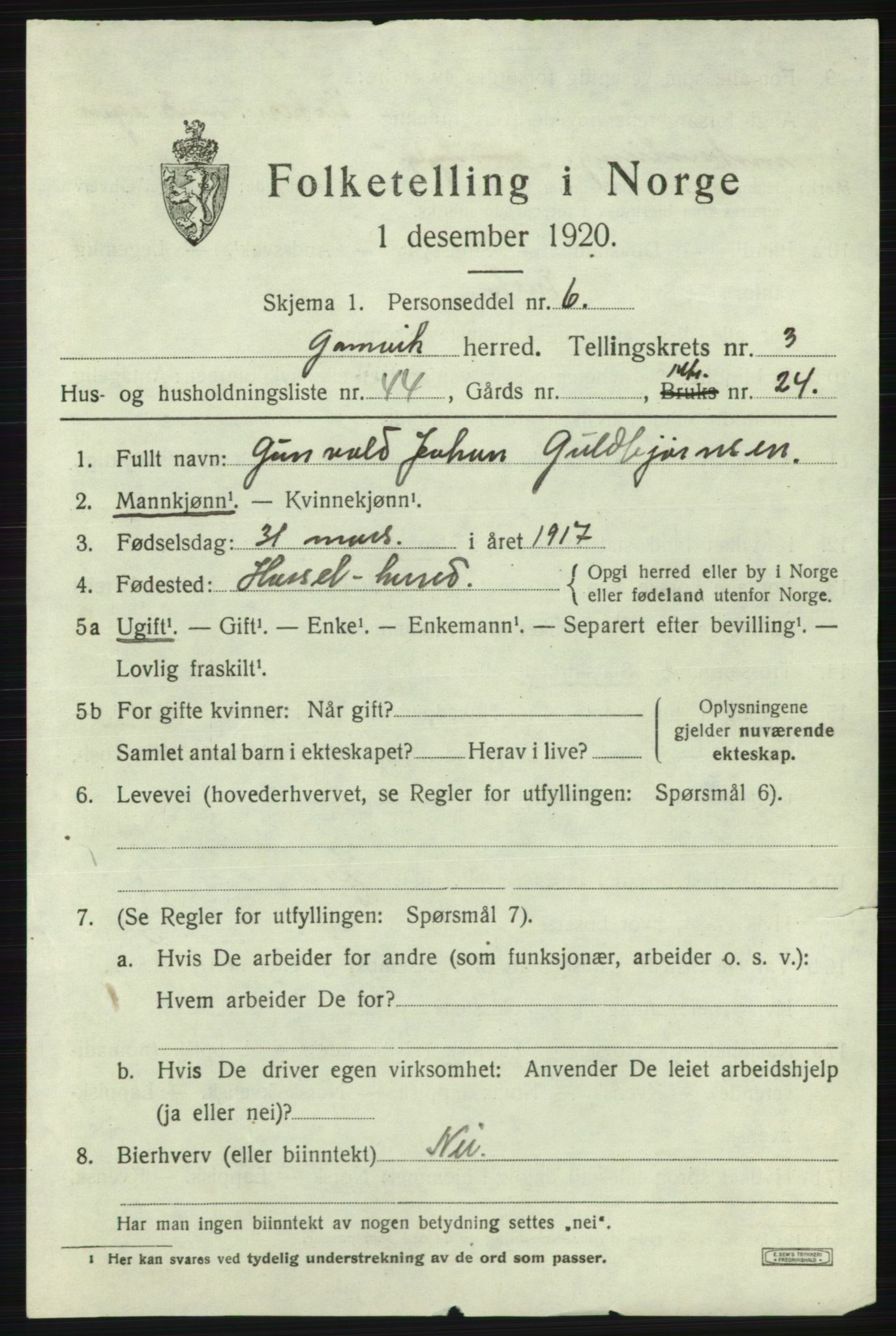 SATØ, 1920 census for Gamvik, 1920, p. 2974