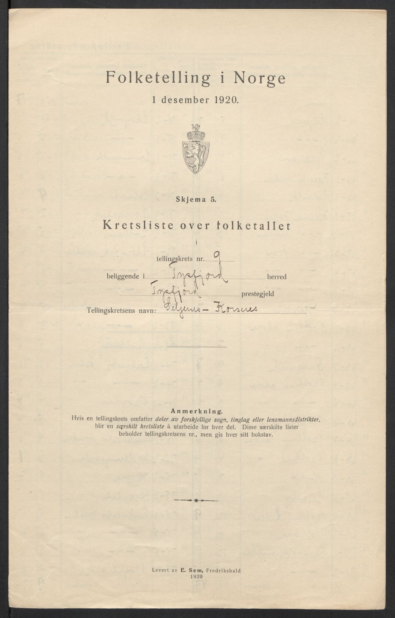 SAT, 1920 census for Tysfjord, 1920, p. 32