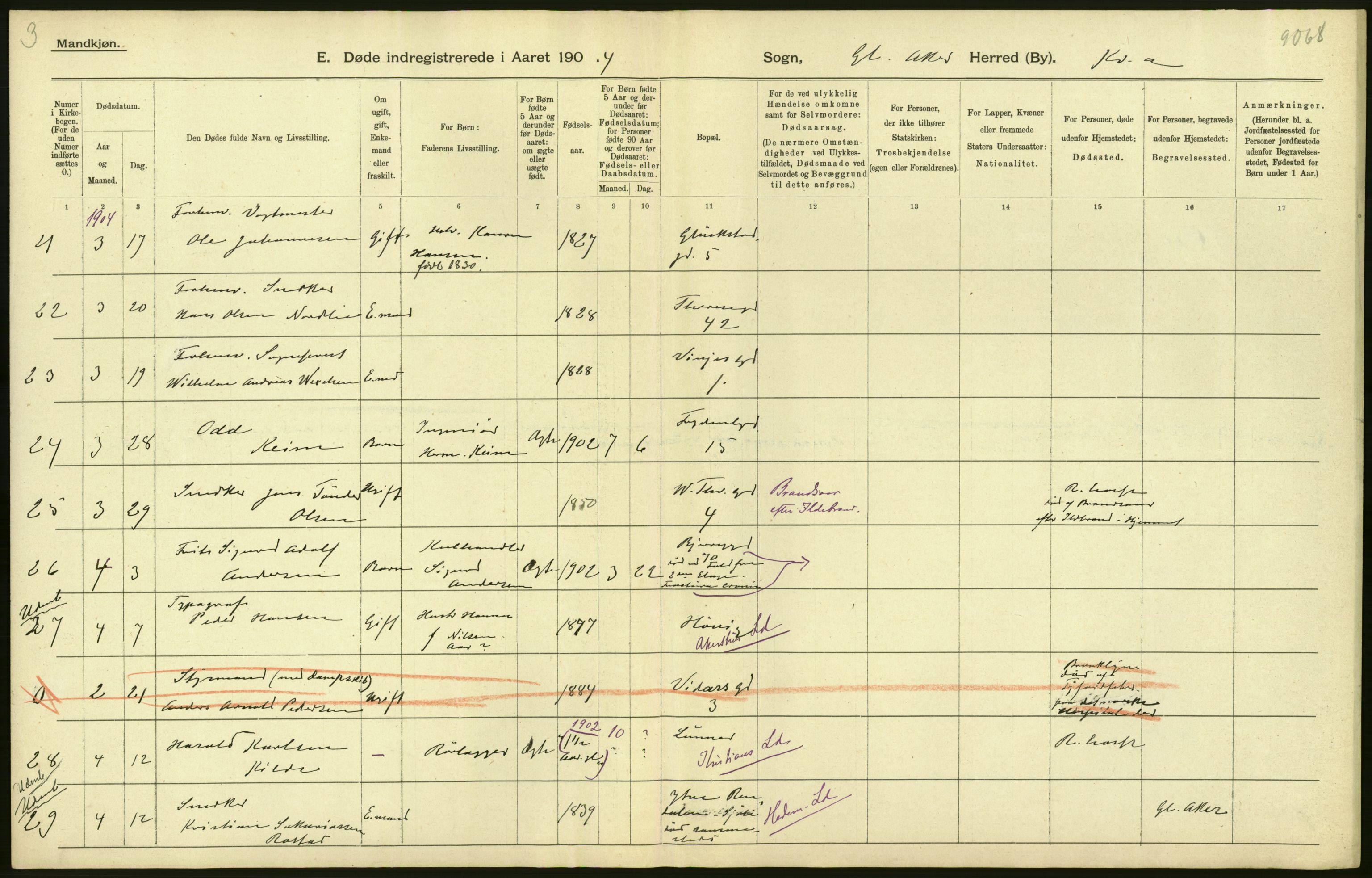 Statistisk sentralbyrå, Sosiodemografiske emner, Befolkning, AV/RA-S-2228/D/Df/Dfa/Dfab/L0004: Kristiania: Gifte, døde, 1904, p. 378