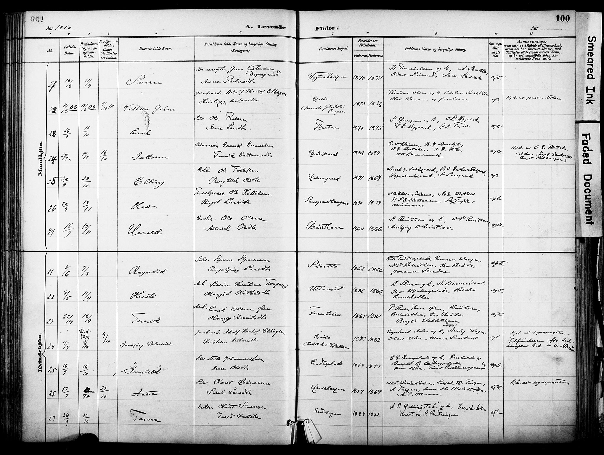 Hol kirkebøker, AV/SAKO-A-227/F/Fa/L0003: Parish register (official) no. I 3, 1887-1918, p. 100