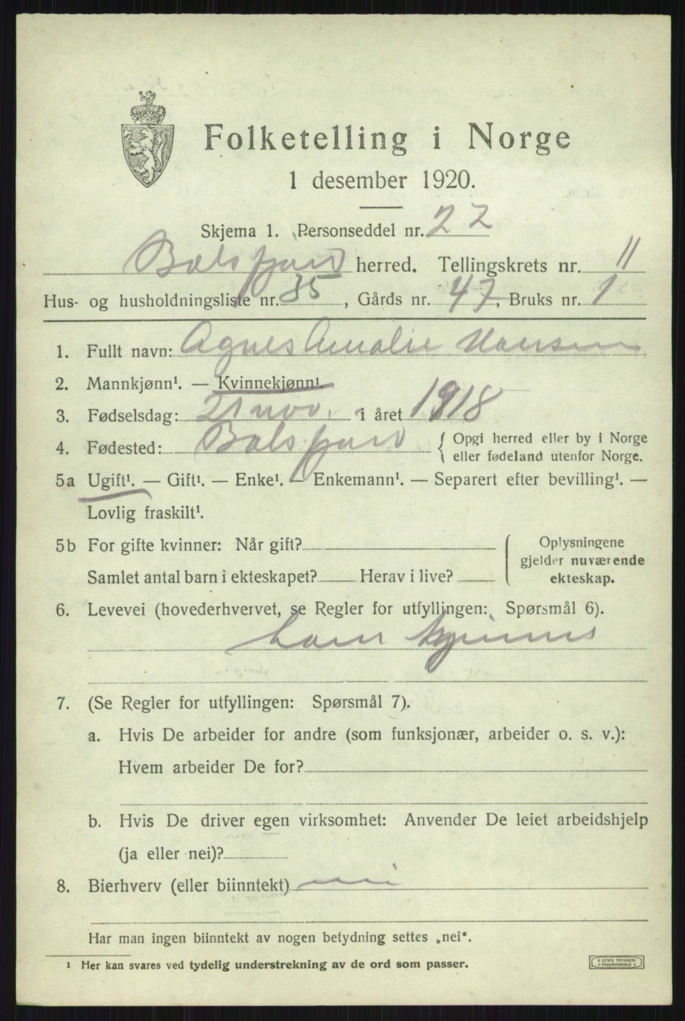 SATØ, 1920 census for Balsfjord, 1920, p. 6368