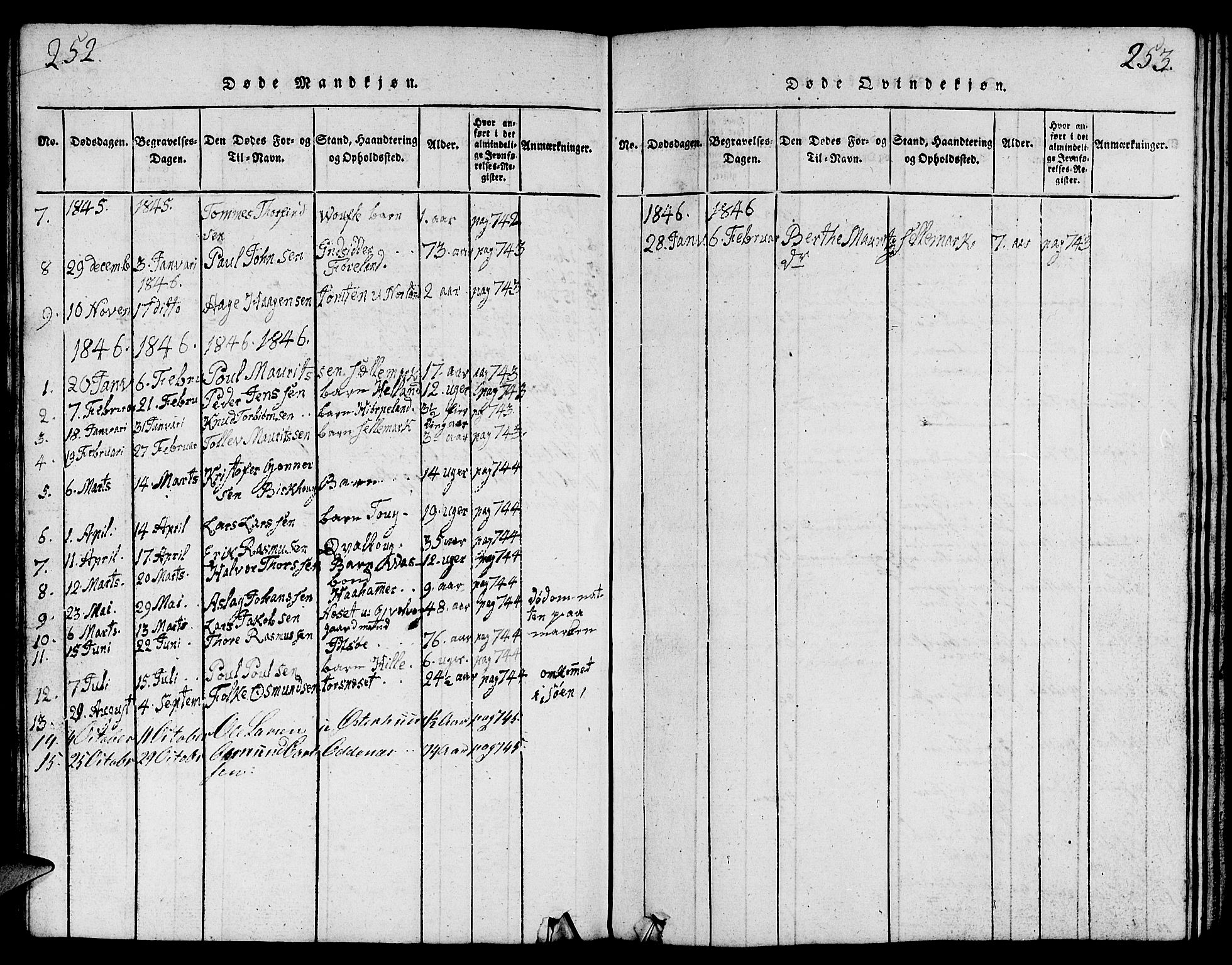 Strand sokneprestkontor, AV/SAST-A-101828/H/Ha/Hab/L0001: Parish register (copy) no. B 1, 1816-1854, p. 252-253