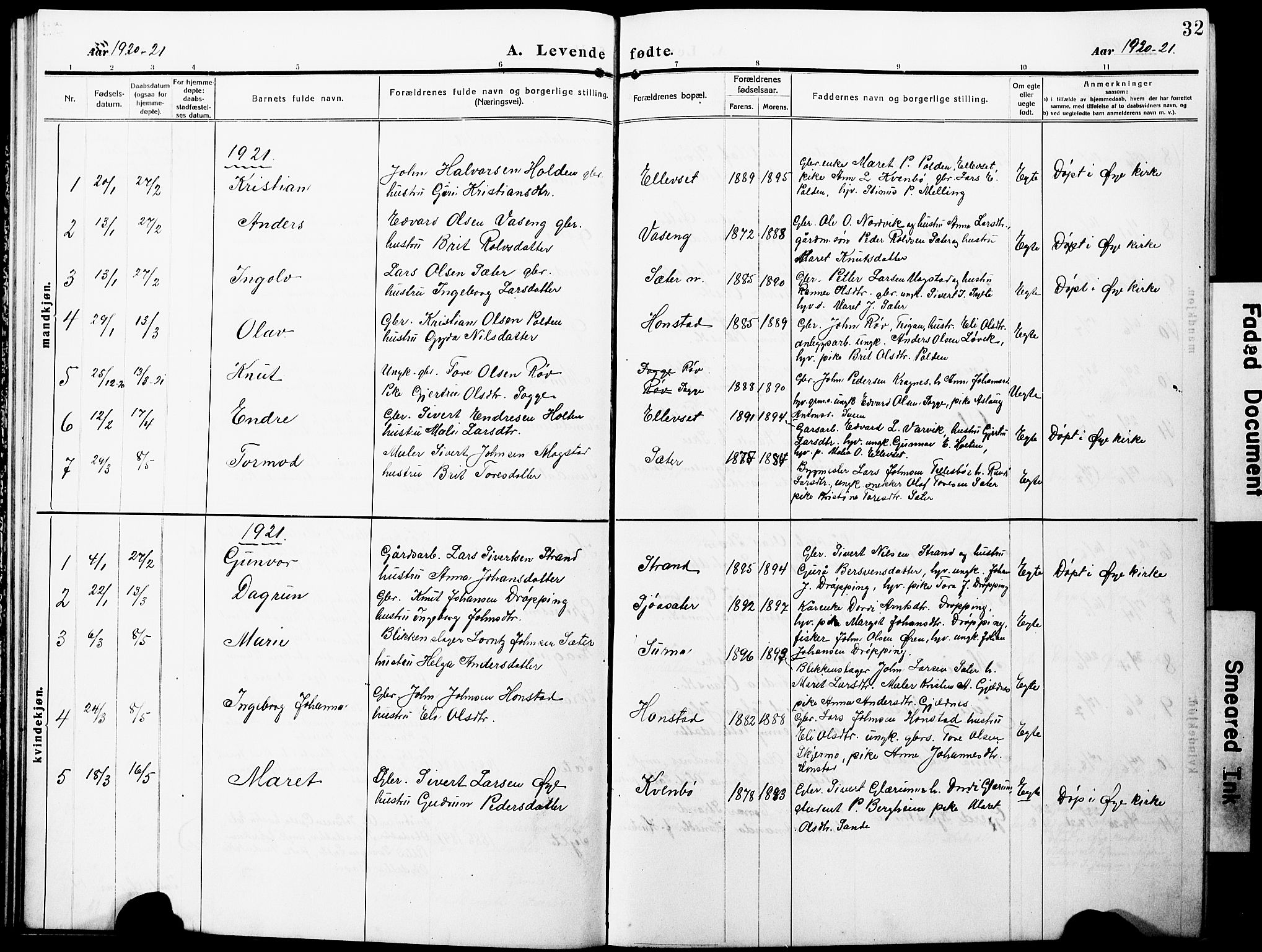 Ministerialprotokoller, klokkerbøker og fødselsregistre - Møre og Romsdal, SAT/A-1454/596/L1059: Parish register (copy) no. 596C02, 1908-1922, p. 32