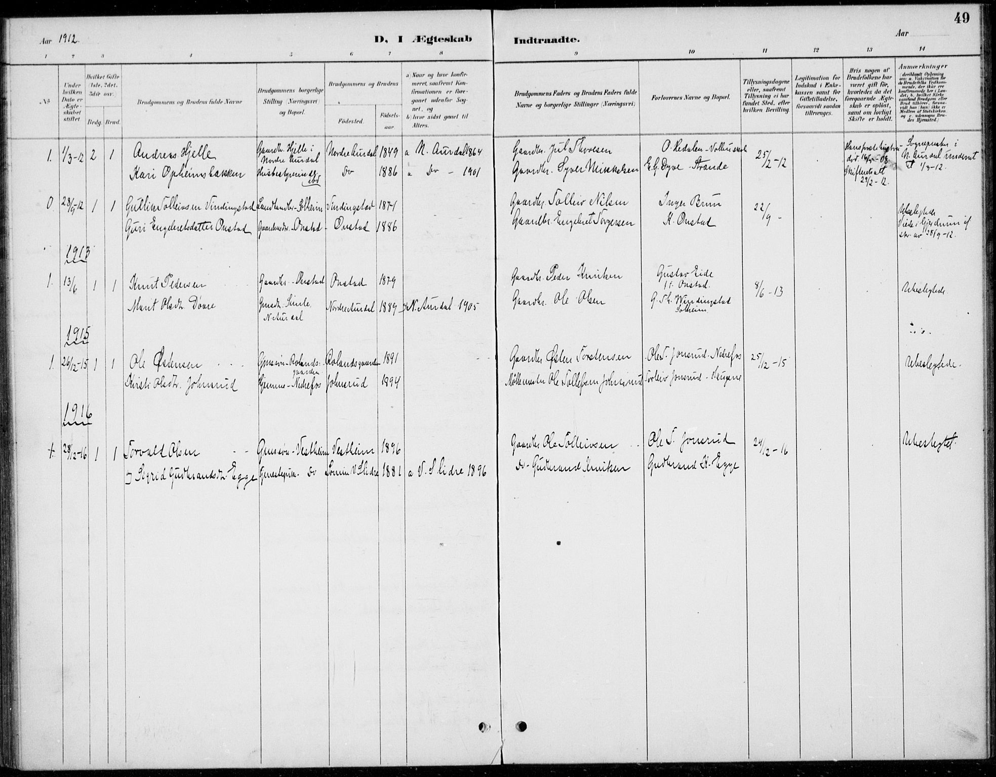 Øystre Slidre prestekontor, SAH/PREST-138/H/Ha/Haa/L0005: Parish register (official) no. 5, 1887-1916, p. 49