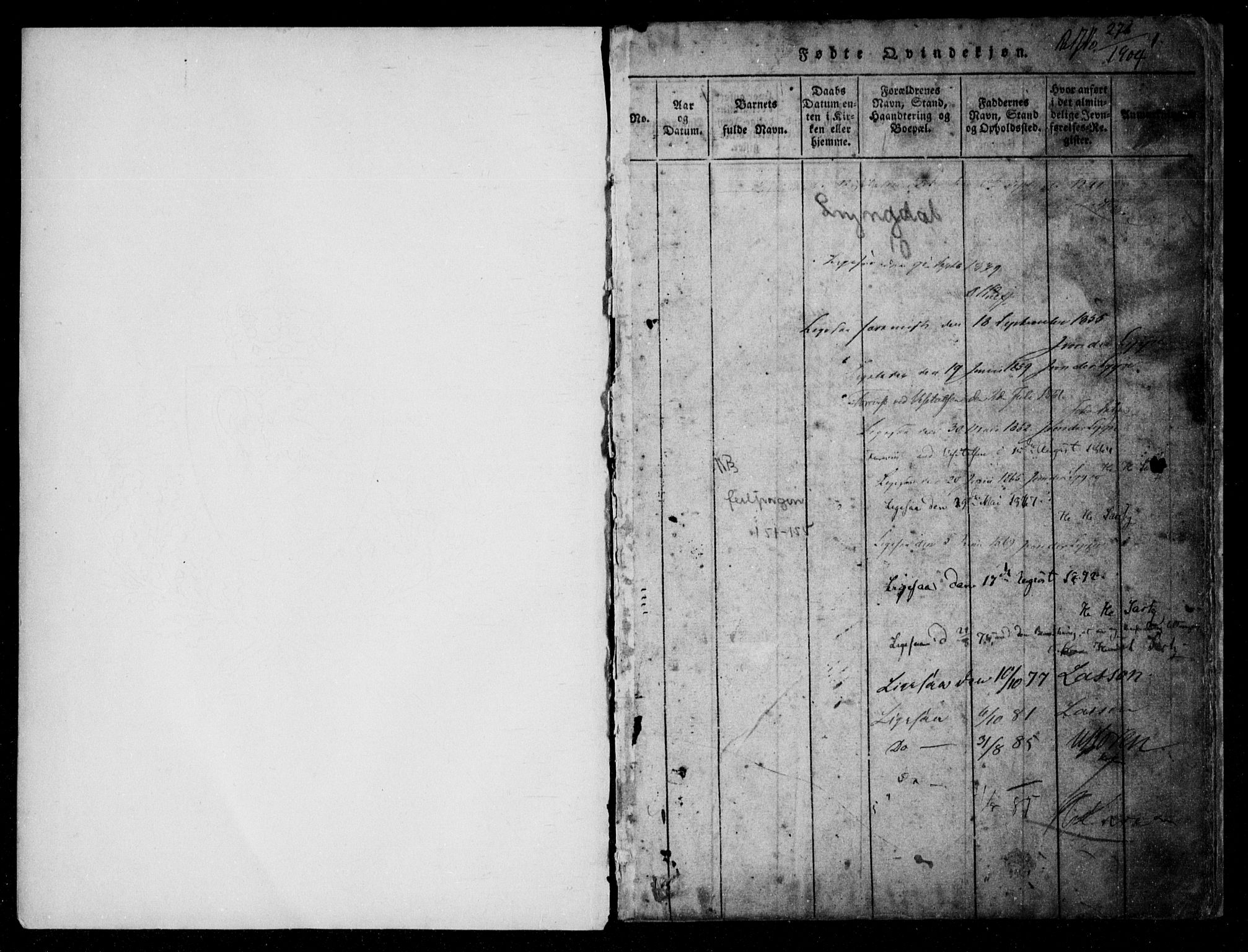 Lyngdal sokneprestkontor, AV/SAK-1111-0029/F/Fb/Fbb/L0001: Parish register (copy) no. B 1, 1816-1900, p. 1