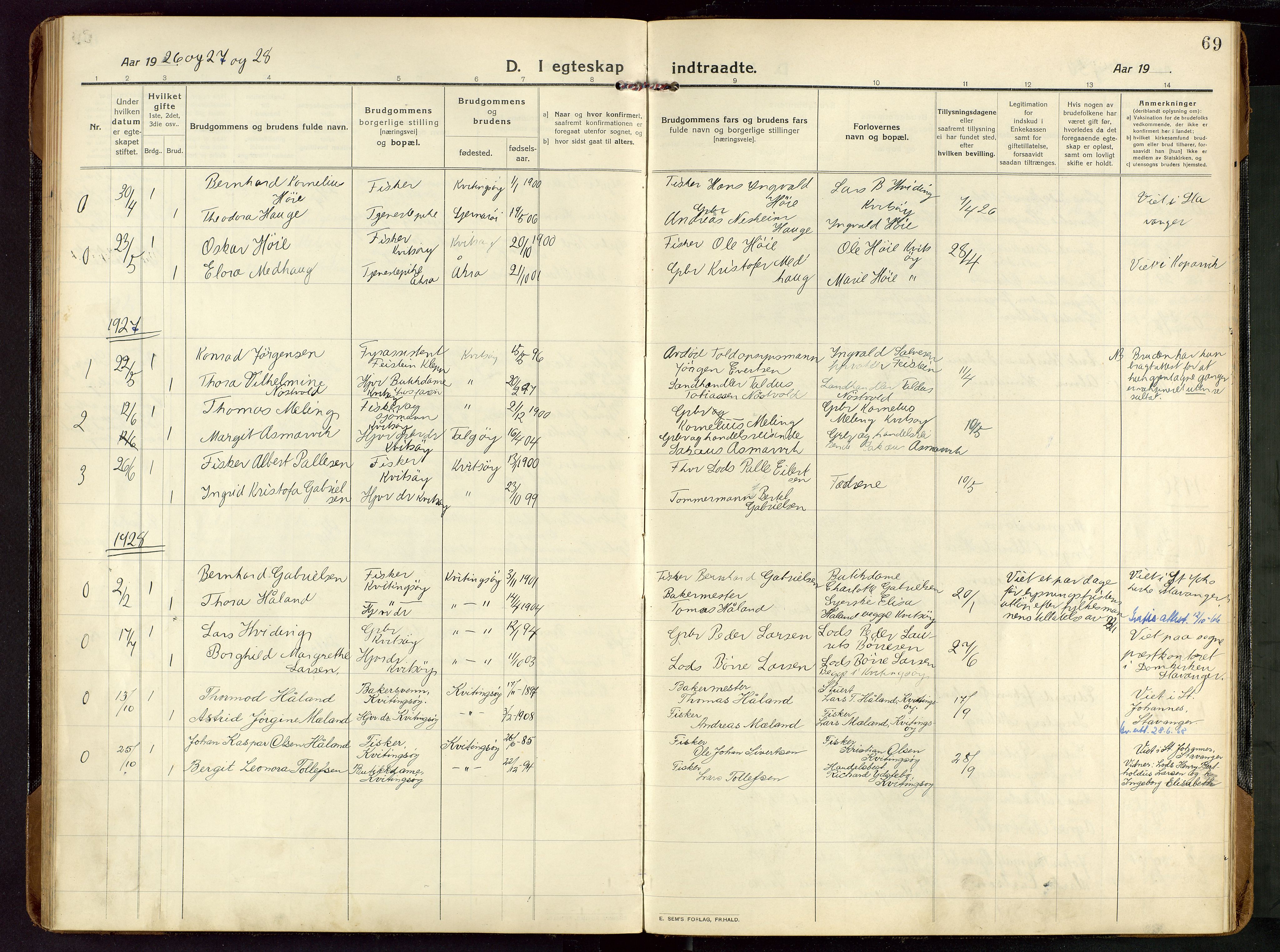 Rennesøy sokneprestkontor, SAST/A -101827/H/Ha/Haa/L0018: Parish register (official) no. A 18, 1917-1937, p. 69