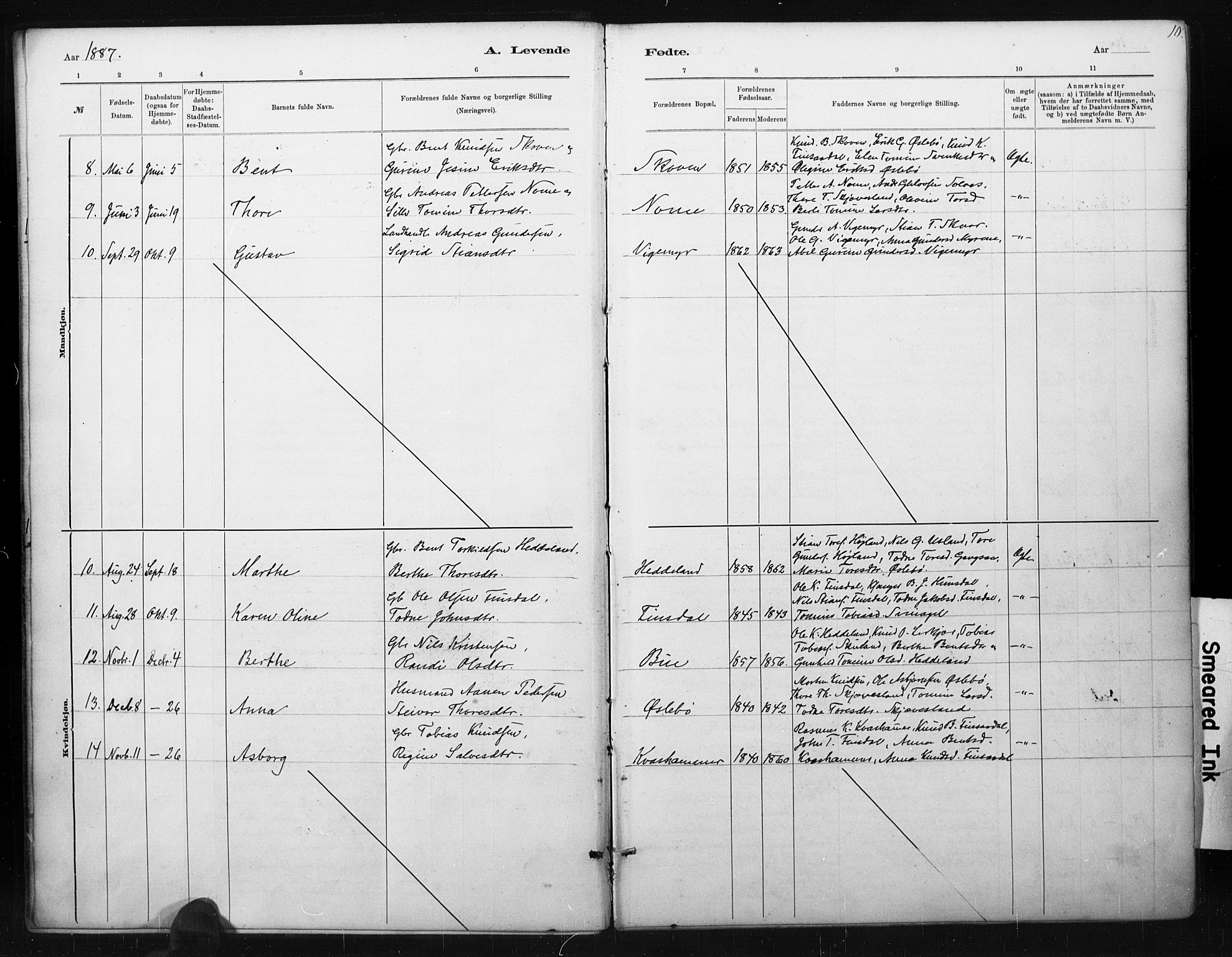 Holum sokneprestkontor, SAK/1111-0022/F/Fa/Fac/L0004: Parish register (official) no. A 4, 1884-1907, p. 10