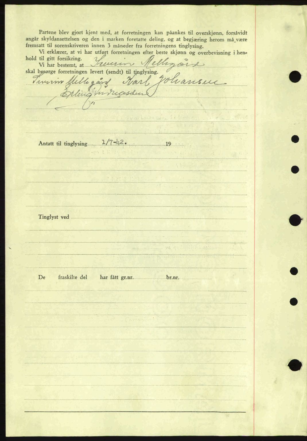 Moss sorenskriveri, SAO/A-10168: Mortgage book no. A9, 1941-1942, Diary no: : 1303/1942