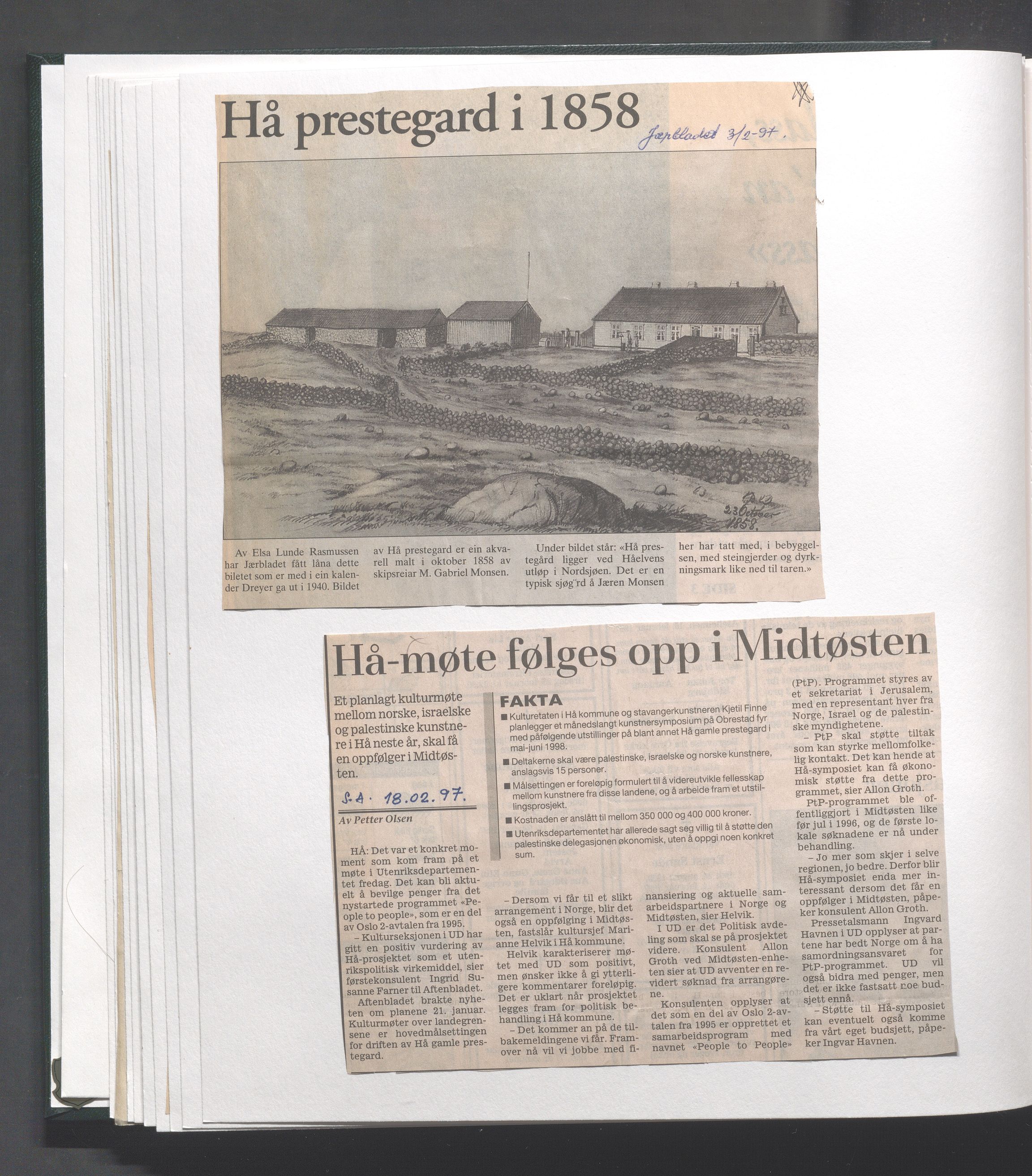 Hå kommune - Kulturetaten, IKAR/A-304/Ub/Ubb/L0011: Avisutklipp - Hå gamle prestegård, 1996-1997