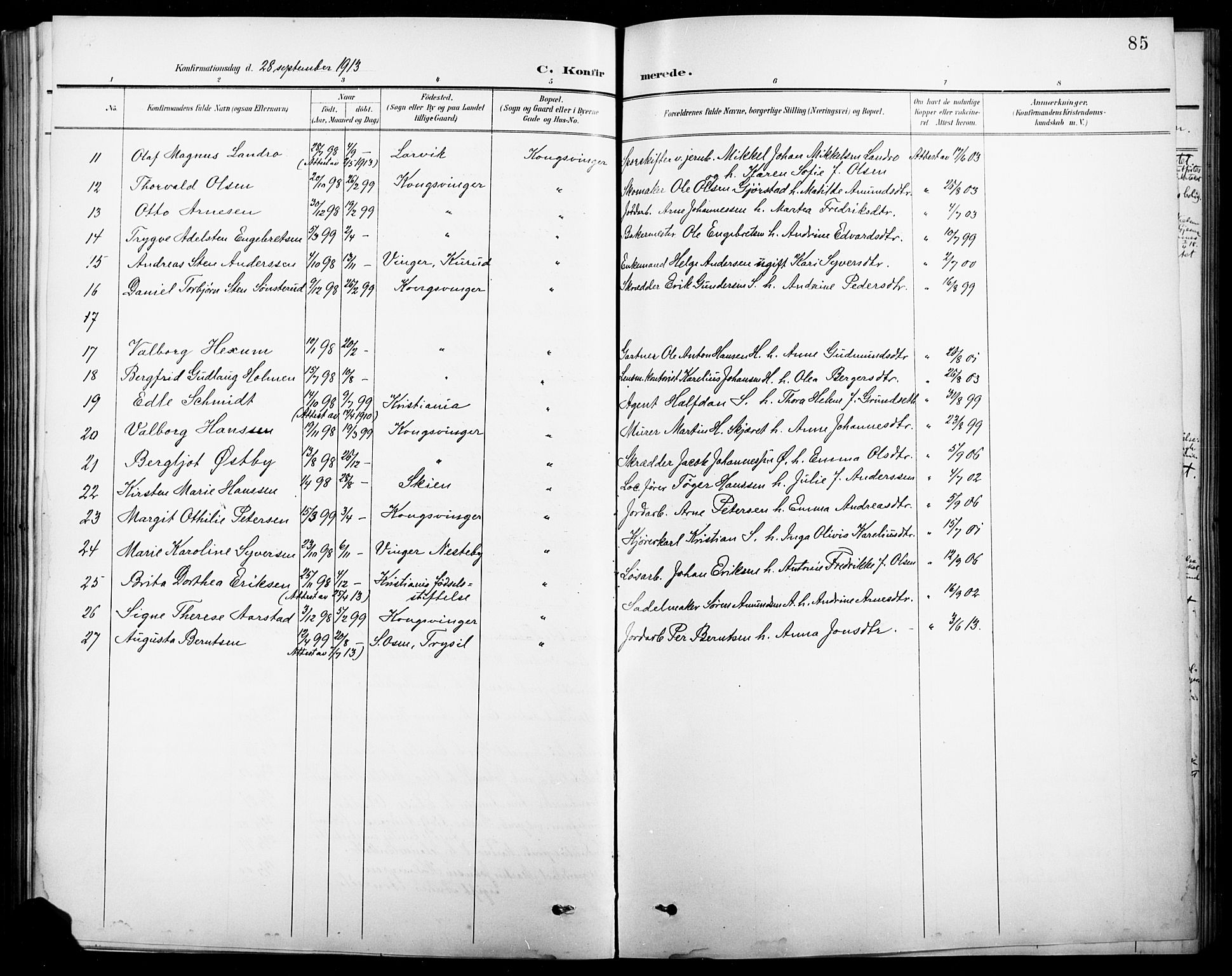 Vinger prestekontor, AV/SAH-PREST-024/H/Ha/Hab/L0005: Parish register (copy) no. 5, 1895-1920, p. 85