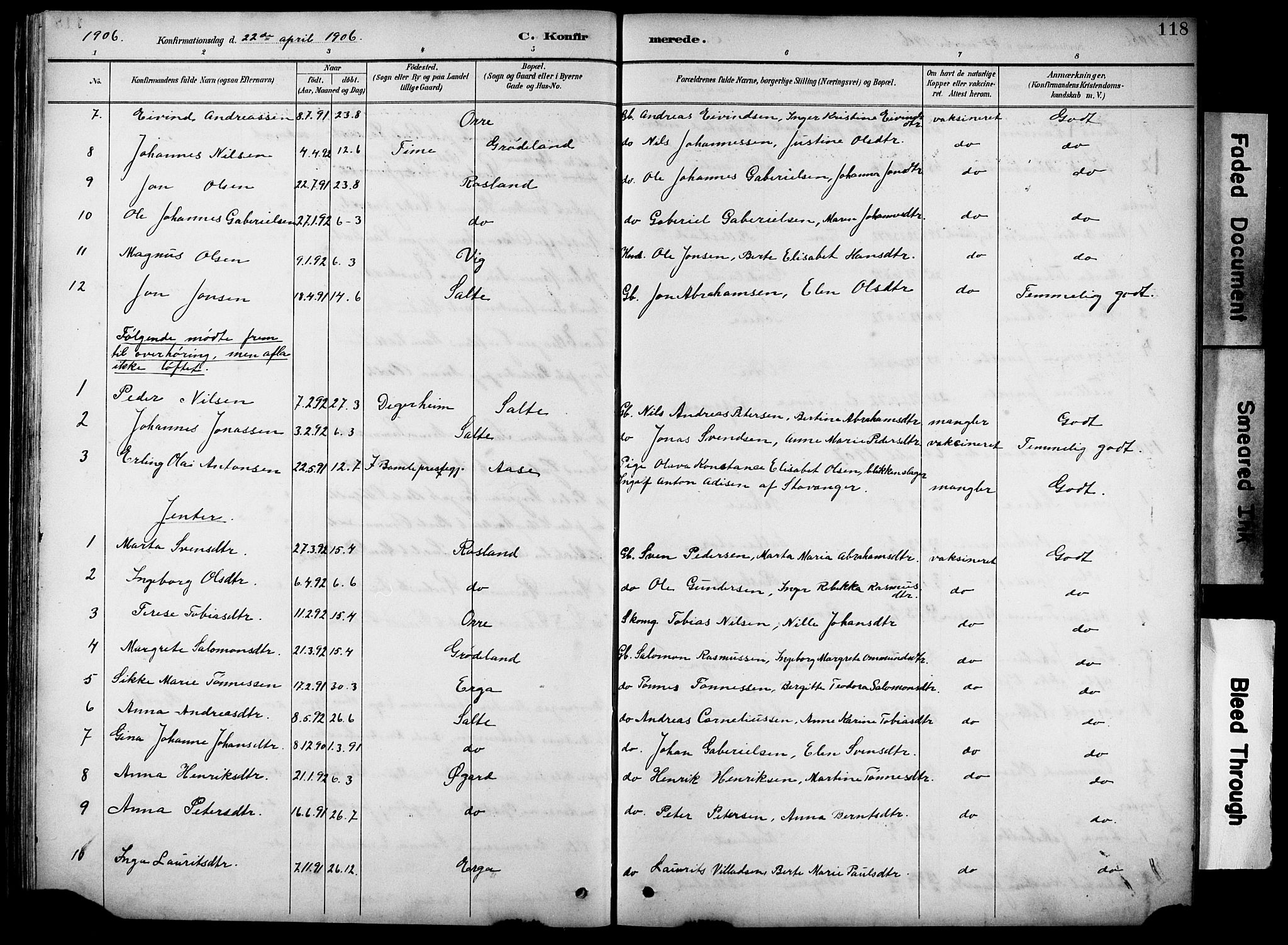 Klepp sokneprestkontor, SAST/A-101803/001/3/30BB/L0005: Parish register (copy) no. B 5, 1889-1918, p. 118