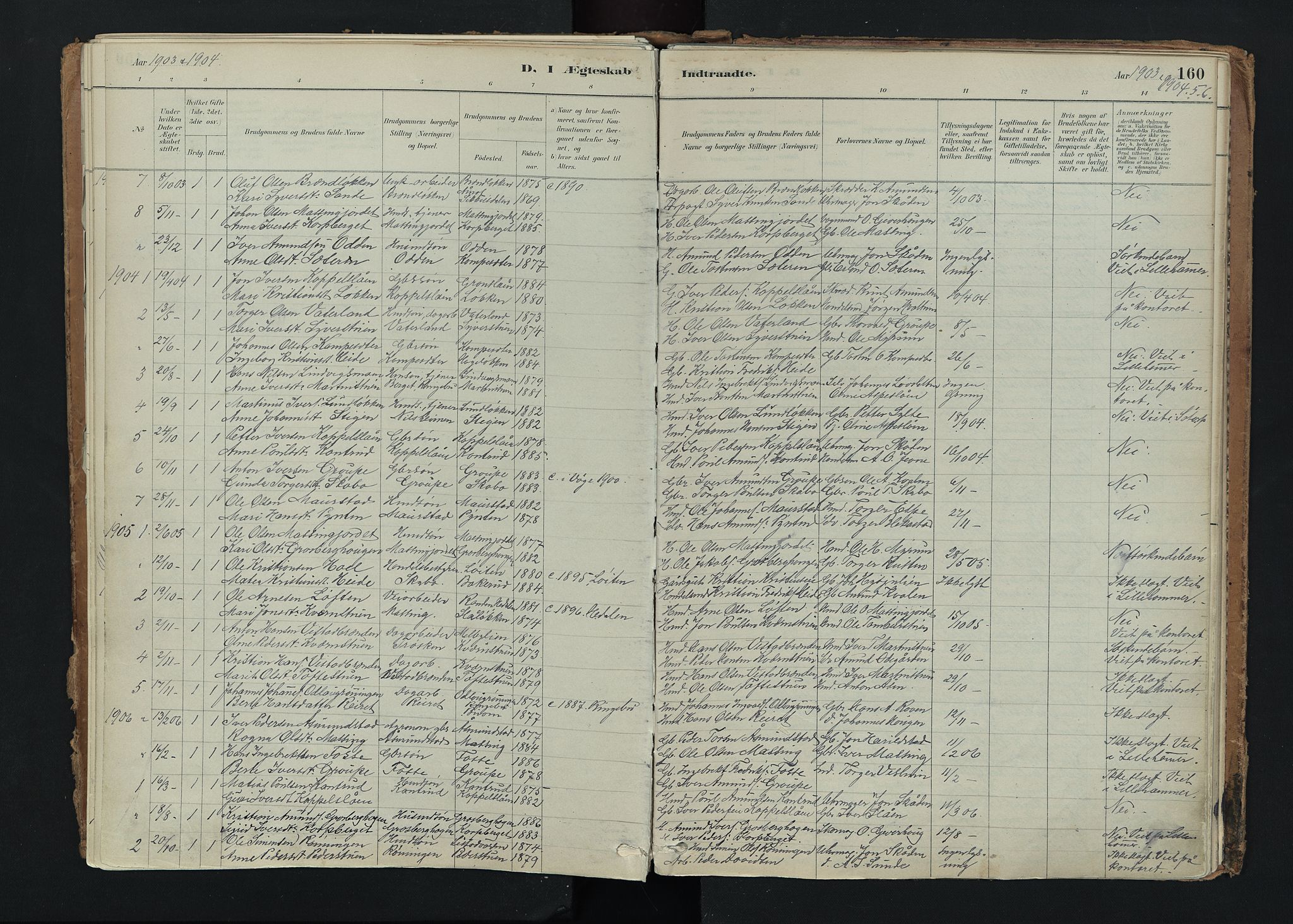 Nord-Fron prestekontor, SAH/PREST-080/H/Ha/Haa/L0005: Parish register (official) no. 5, 1884-1914, p. 160