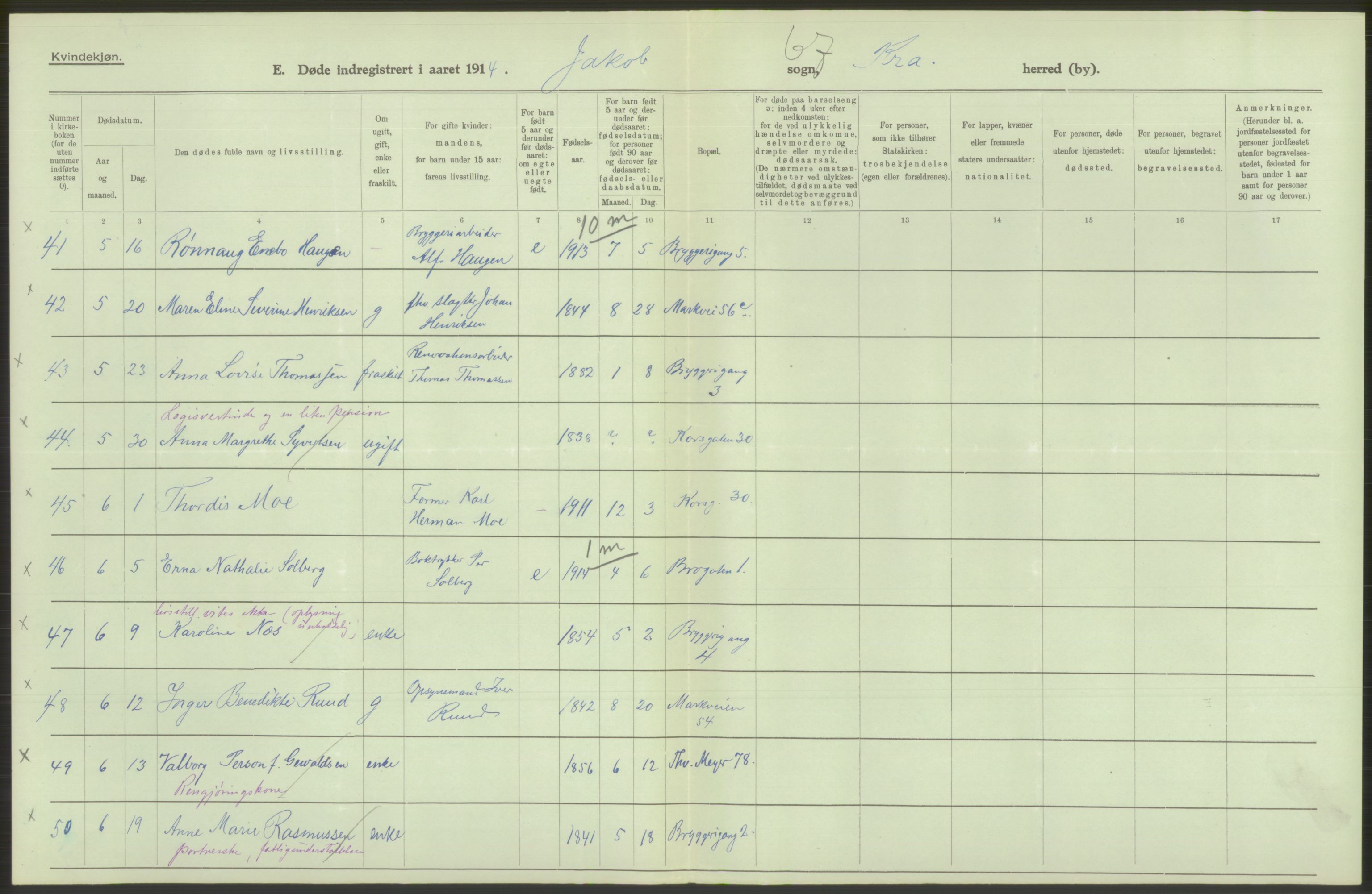 Statistisk sentralbyrå, Sosiodemografiske emner, Befolkning, AV/RA-S-2228/D/Df/Dfb/Dfbd/L0008: Kristiania: Døde, 1914, p. 576