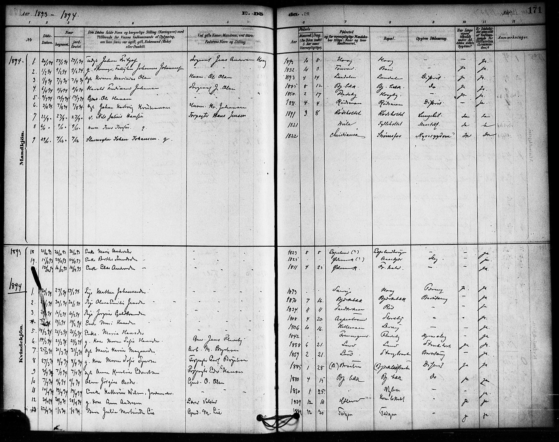 Aremark prestekontor Kirkebøker, SAO/A-10899/F/Fa/L0005: Parish register (official) no. I 5, 1878-1897, p. 171