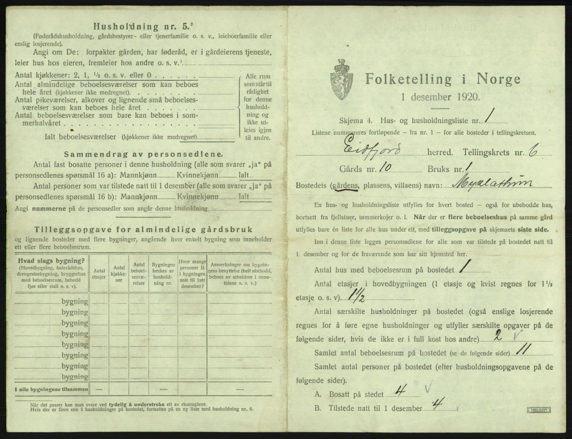 SAB, 1920 census for Eidfjord, 1920, p. 317